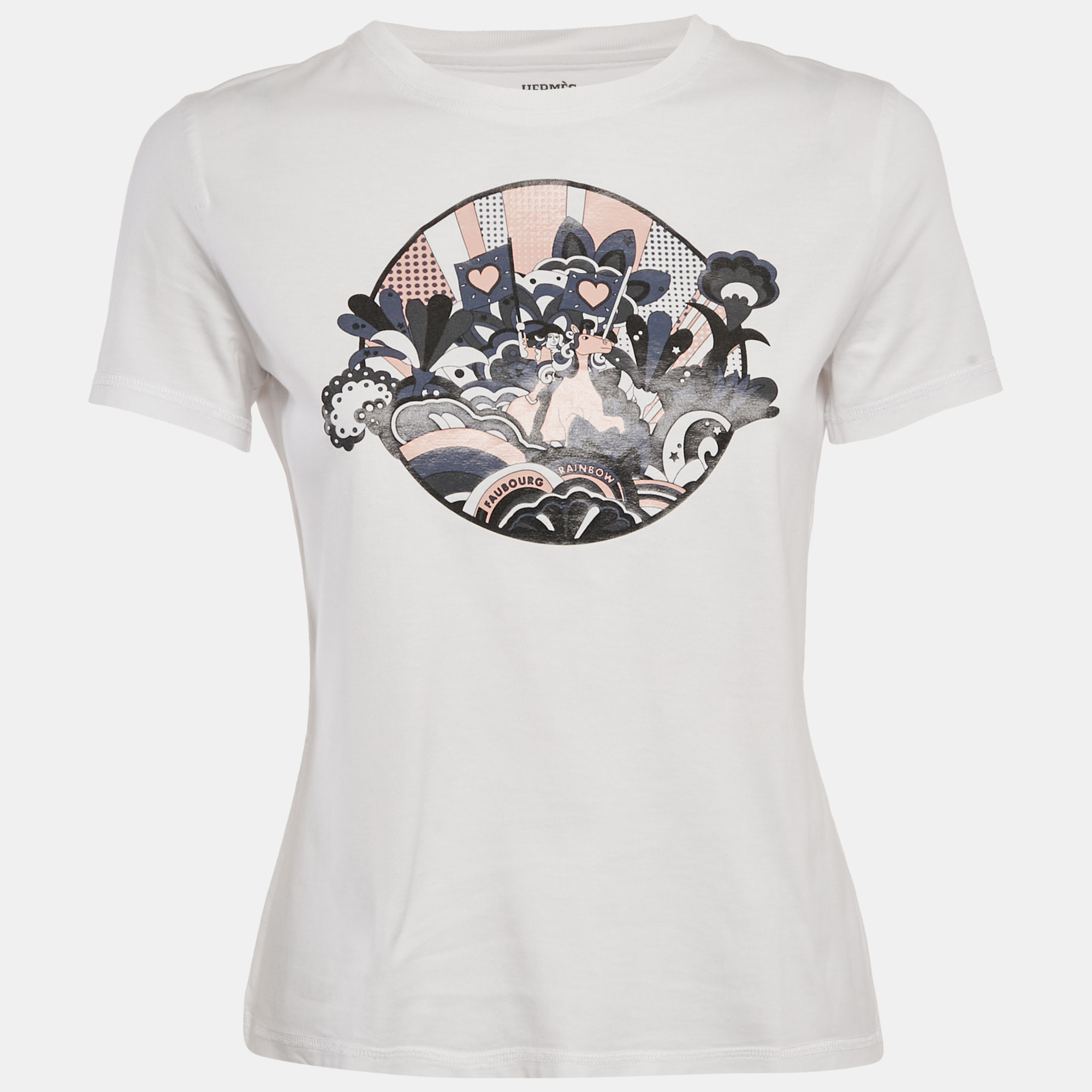 

Hermes White Faubourg Rainbow Micro Print Cotton Crewneck T-Shirt M