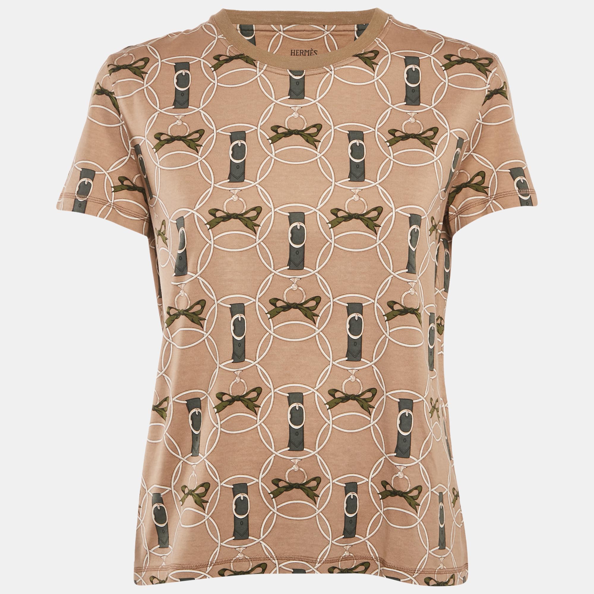 

Hermes Brown Printed Cotton Crewneck T-Shirt M