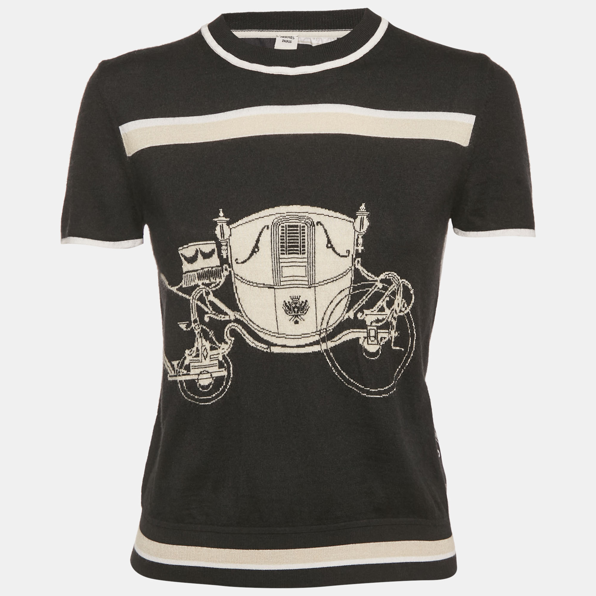 

Hermes Black Printed Cashmere and Silk Crewneck T-Shirt M