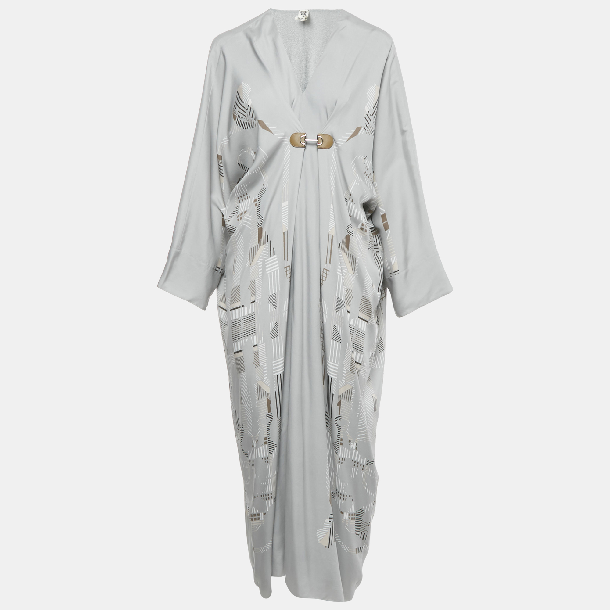 

Hermes Grey Printed Silk Midi Kaftan Dress M