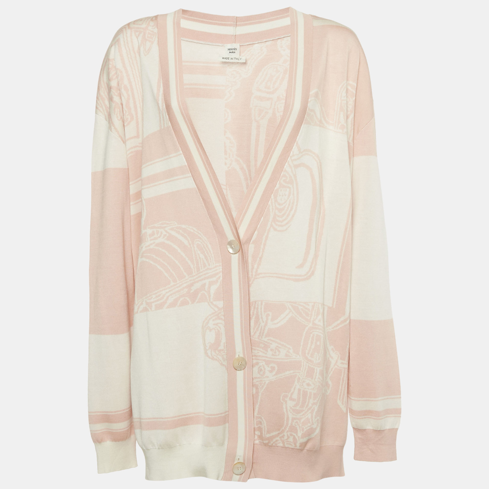 

Hermes Rose Silk Blend En Desordre Finesse Cardigan M, Pink