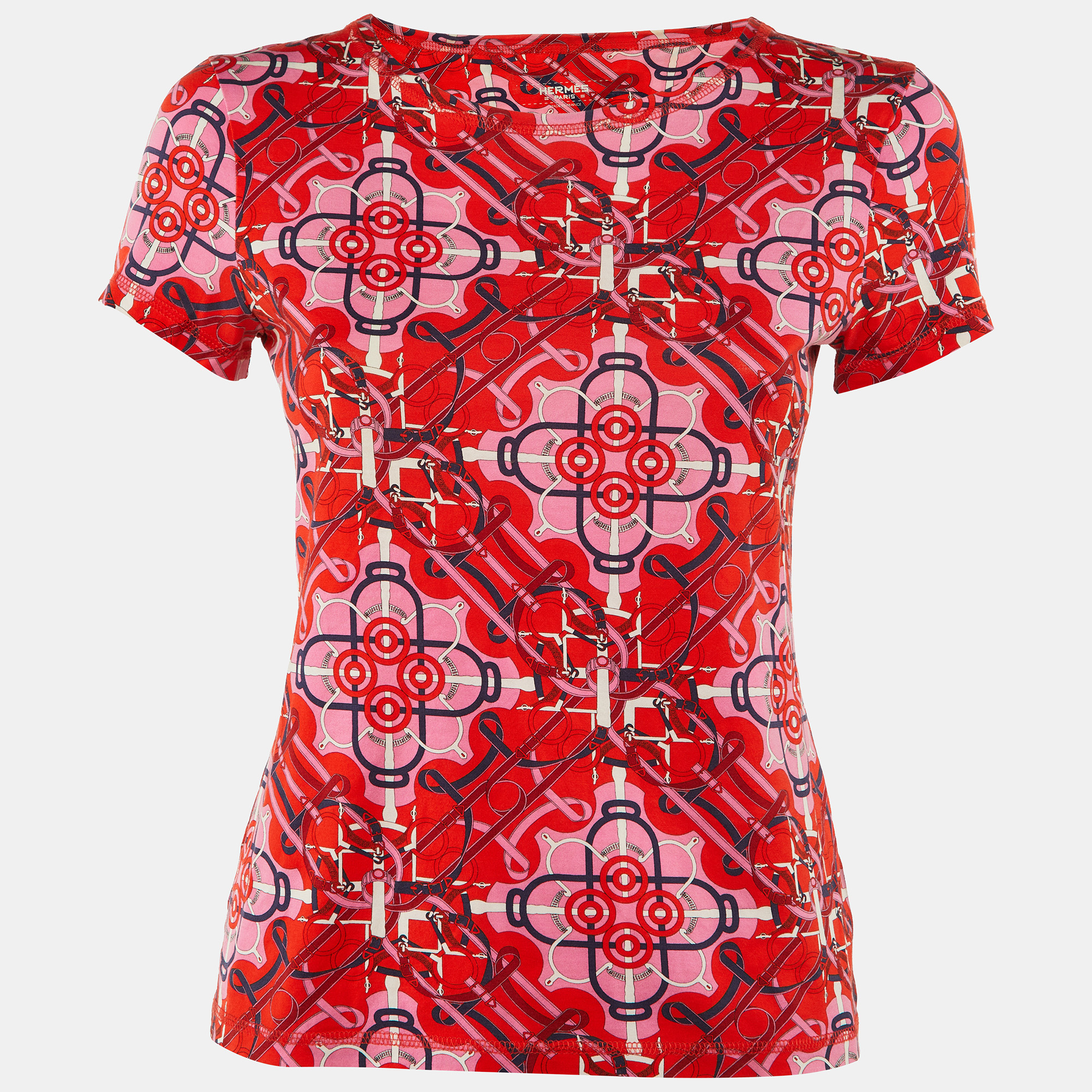 

Hermès Red/Pink Eperon d'Or Cotton Crew Neck T-Shirt S