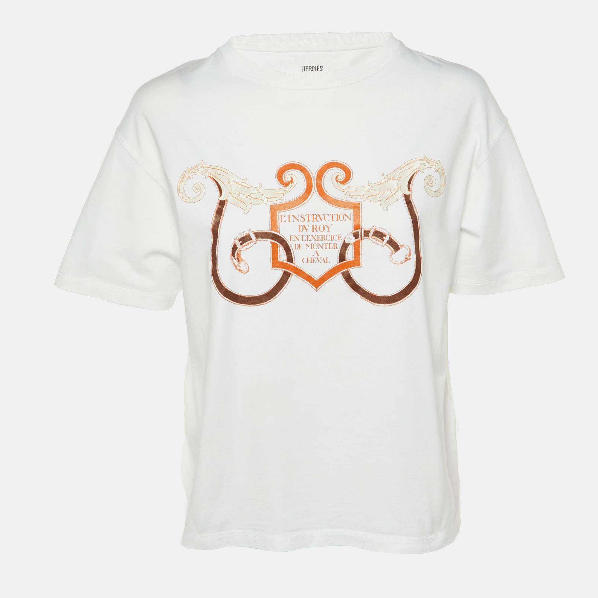 

Hermes White L'Instruction du Roy Cotton Crew Neck T-Shirt M