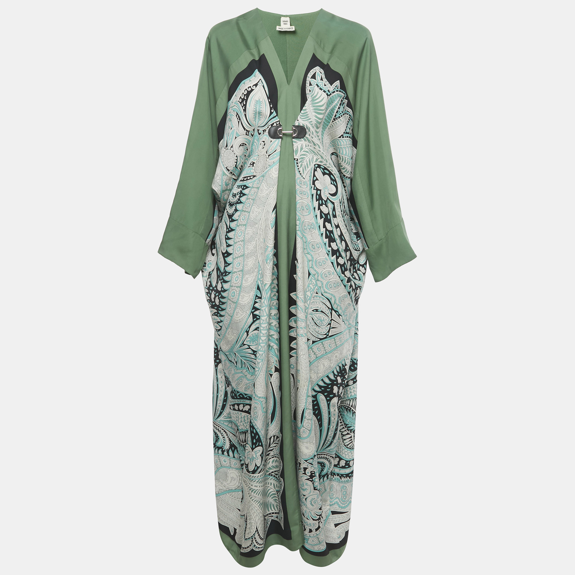

Hermes Green Printed Silk Kimono Maxi Dress M