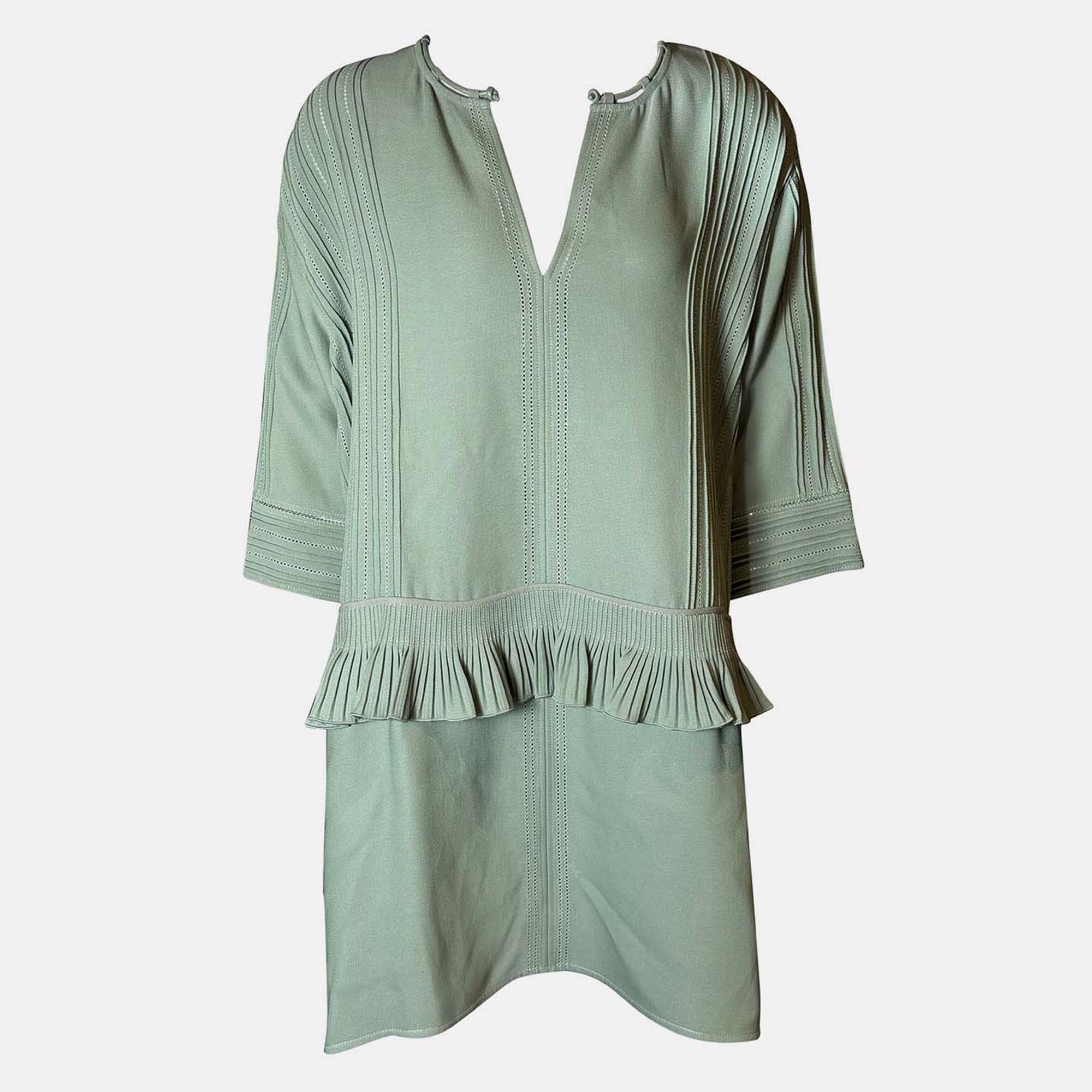 

Hermes Green Pintuck Dress XS