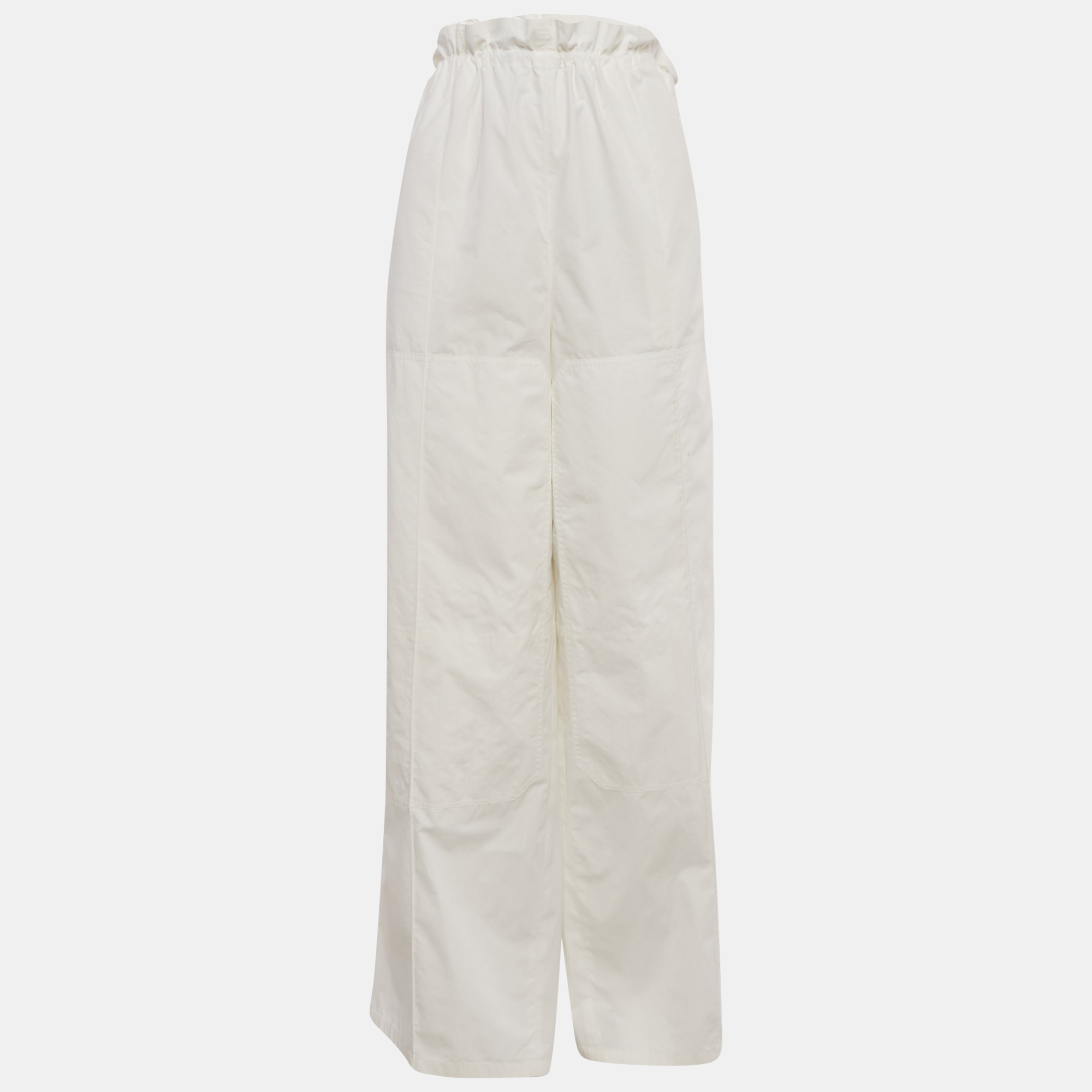 Pre-owned Hermes White Cotton Wide Leg Trousers M