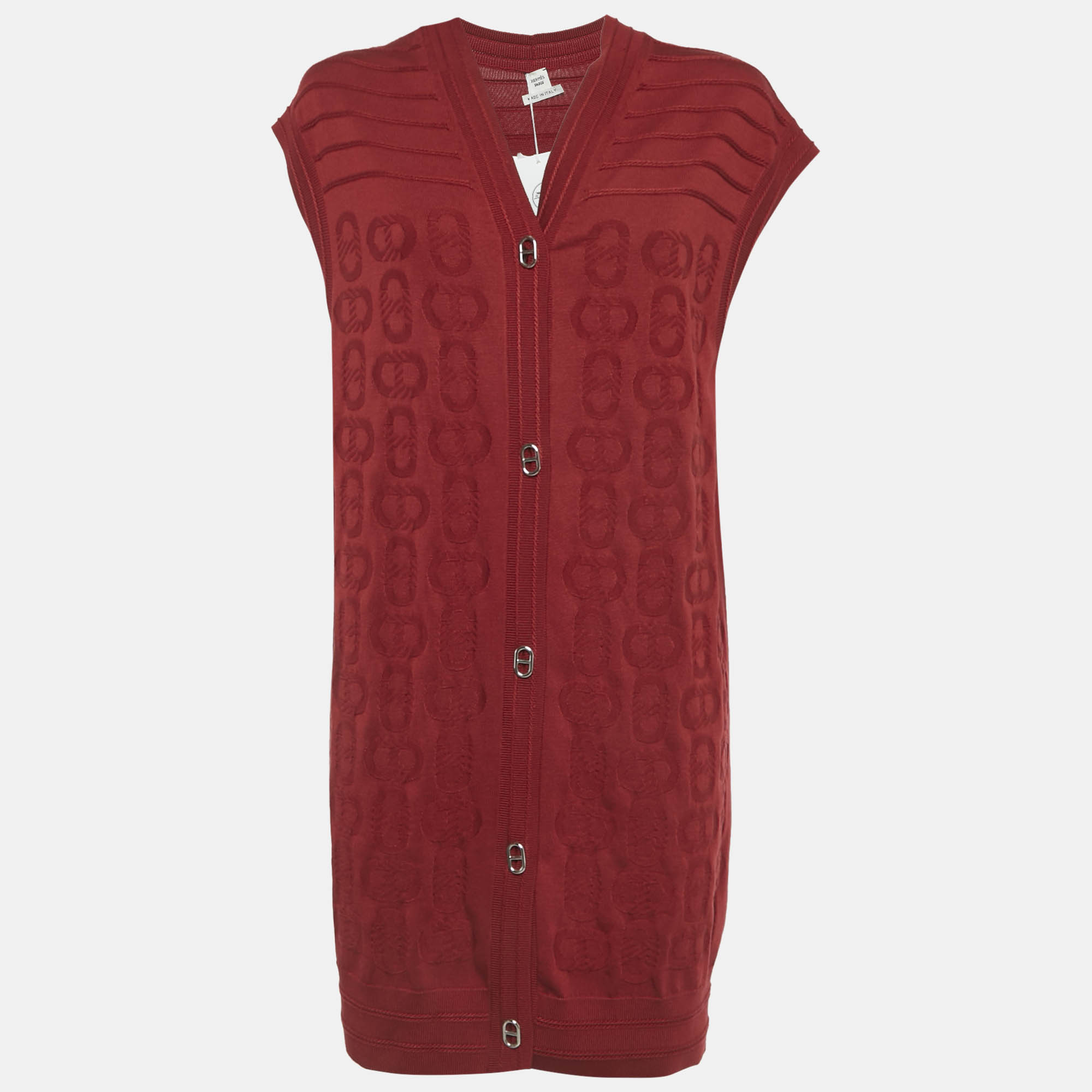 

Hermes Red Patterned Knit Sleeveless Cardigan S
