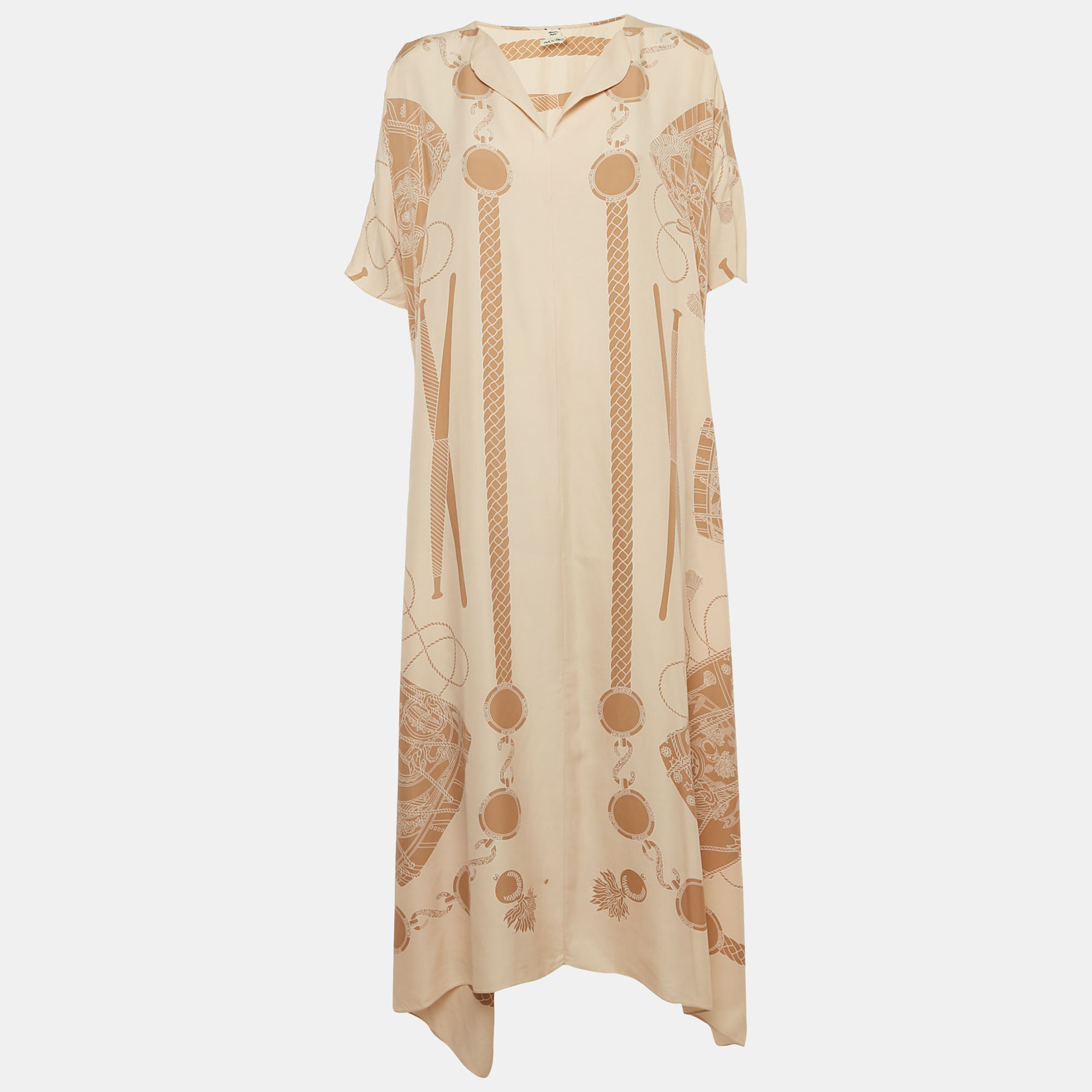 

Hermès Blush Pink Printed Silk Oversized Maxi Dress L