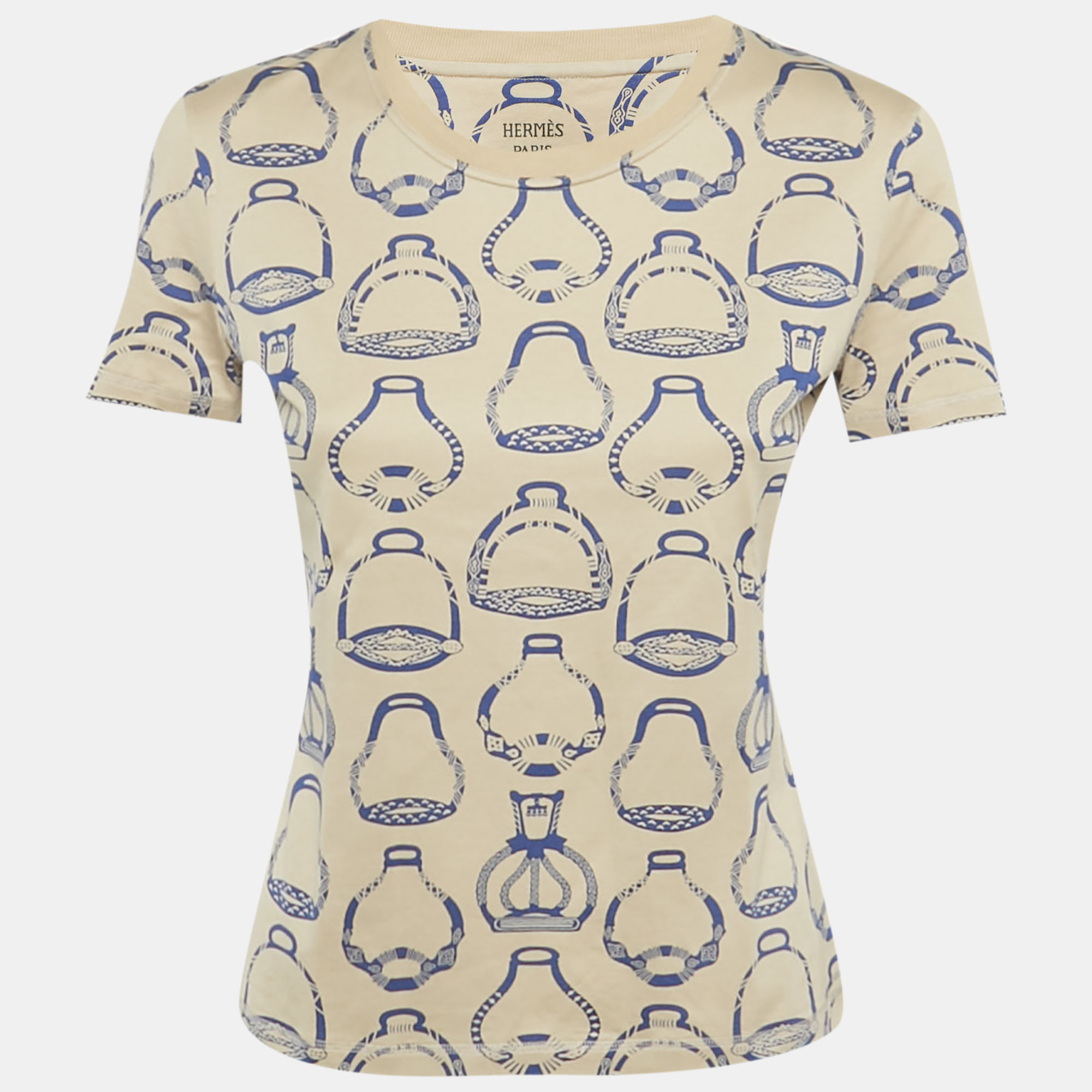 

Hermès Beige Printed Cotton Fantaisie D'Etriers Micro T-Shirt M