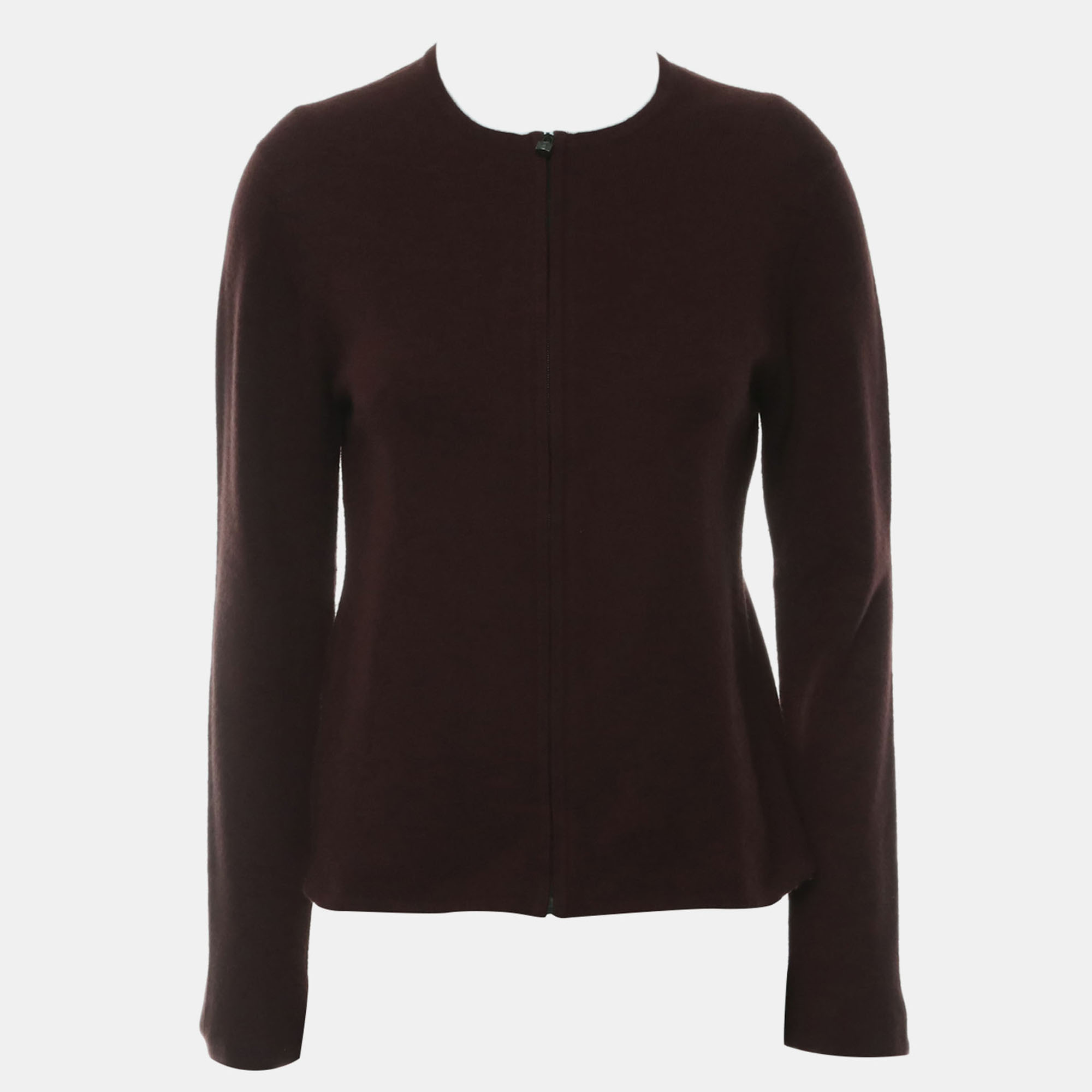 Pre-owned Hermes Lock Buckle Zip Cardigan In Brown