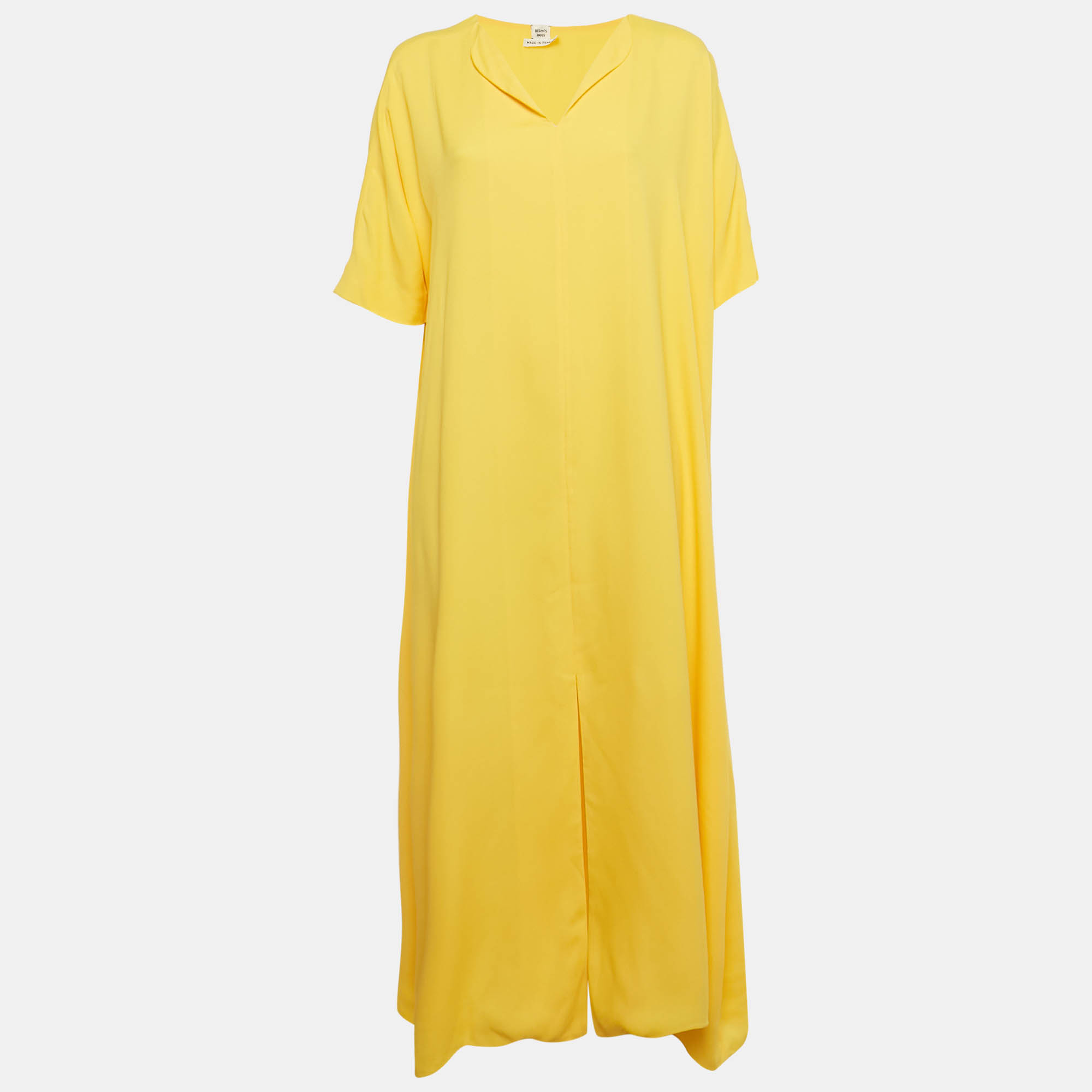 Click to view more detailed imagery on our partner's website Pre-owned Hermes Yellow Crepe Maxi Dress Xl