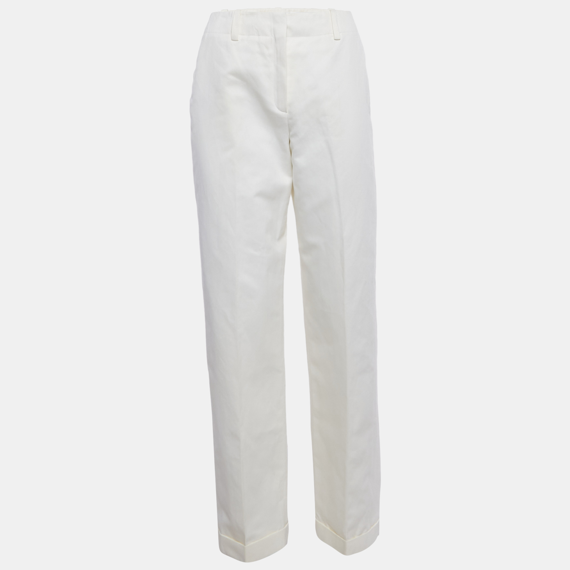 Pre-owned Hermes Cream Gabardine Trousers M In Sand
