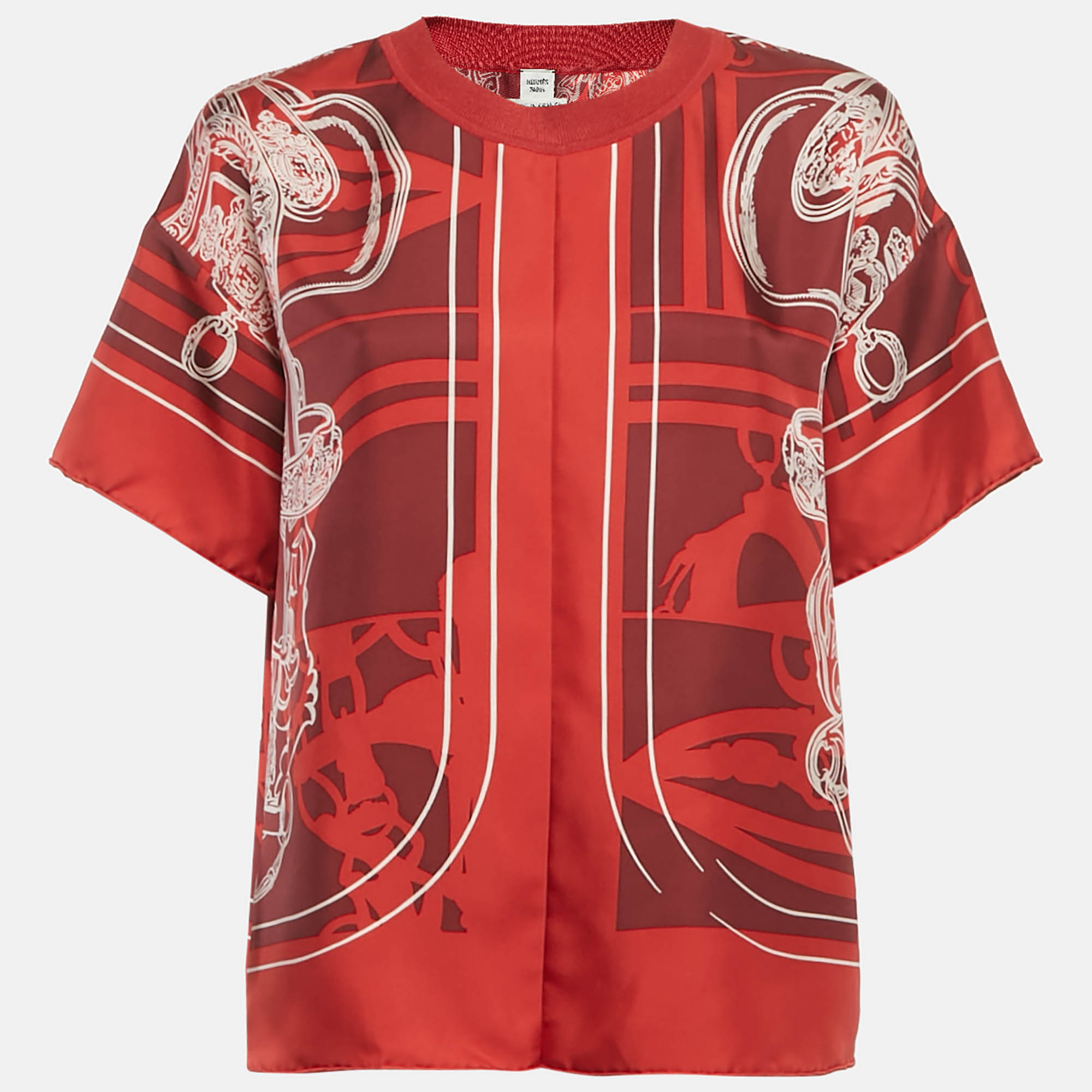 

Hermes Red Printed Silk Top L