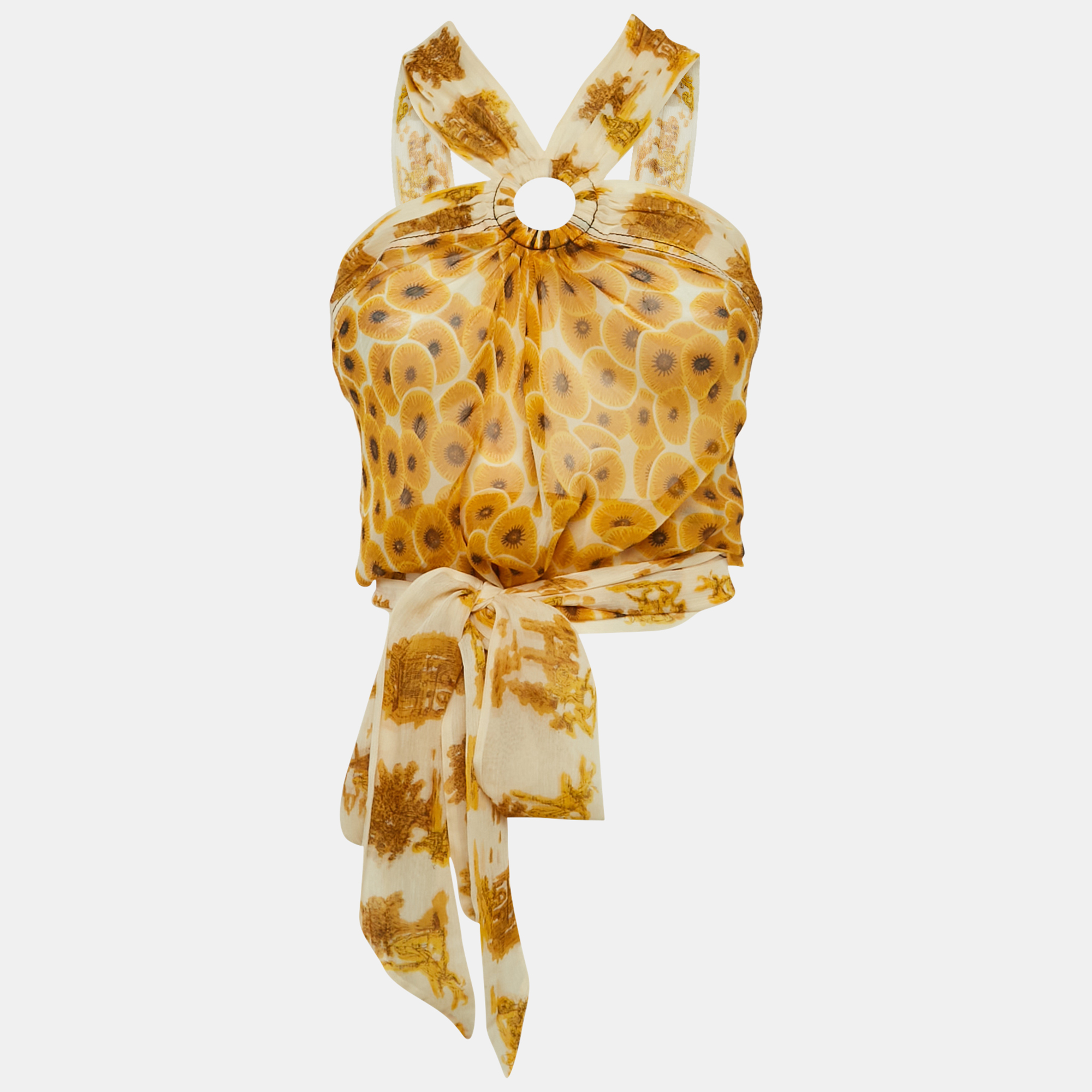 

Hermes Yellow Printed Silk Scarf Top S