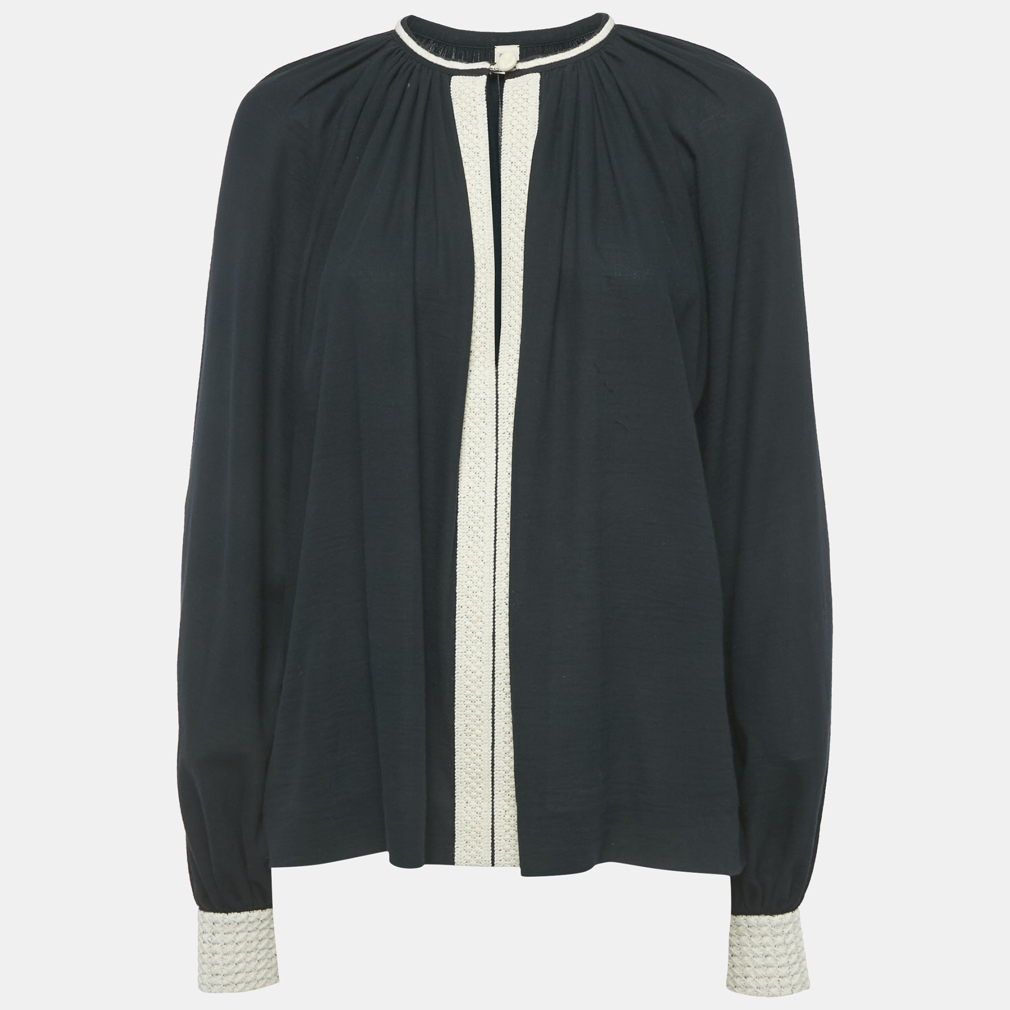 

Hermès Black Cotton & Lace Detail Top L
