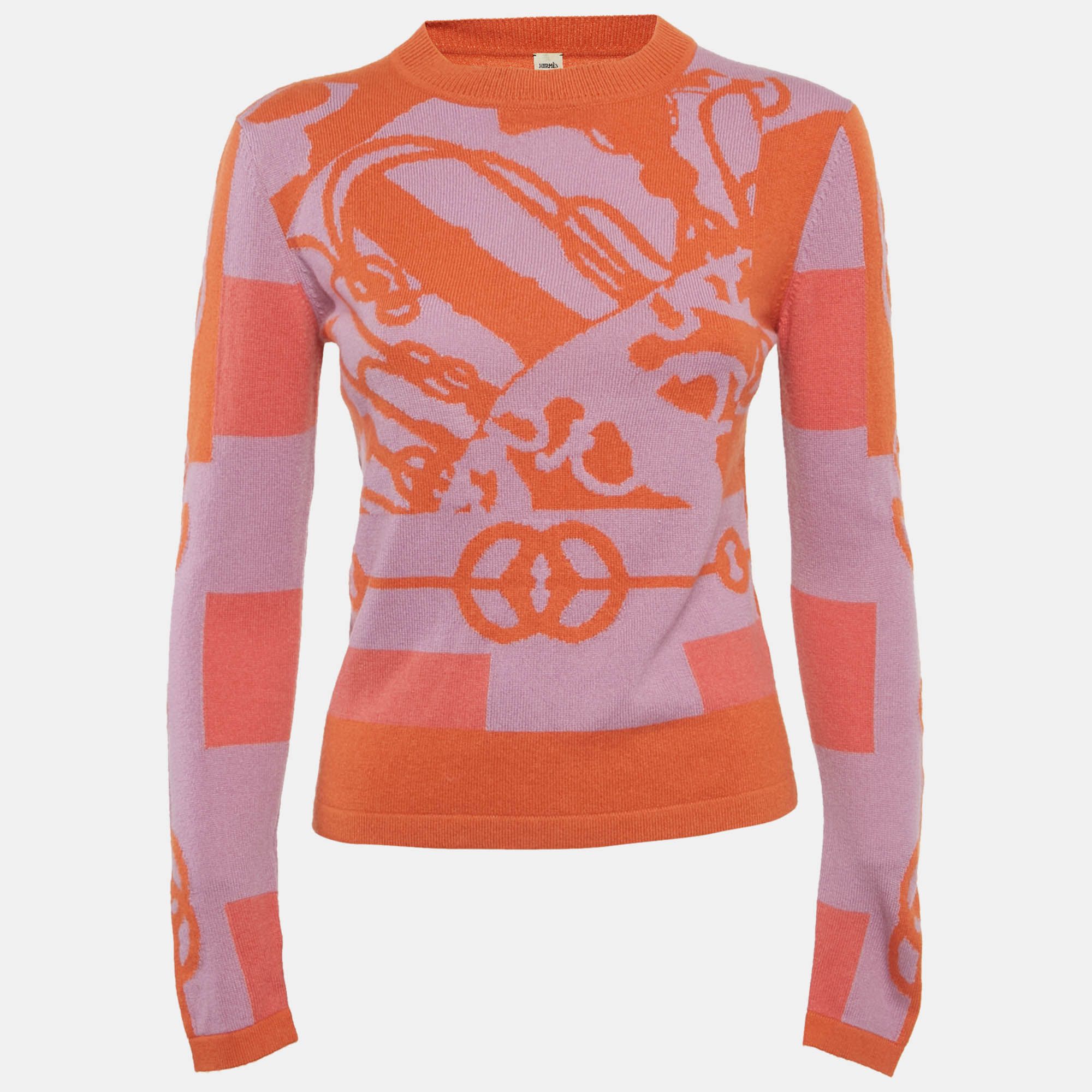 

Hermes Orange/Purple Cliquetis Intarsia Cashmere Knit S