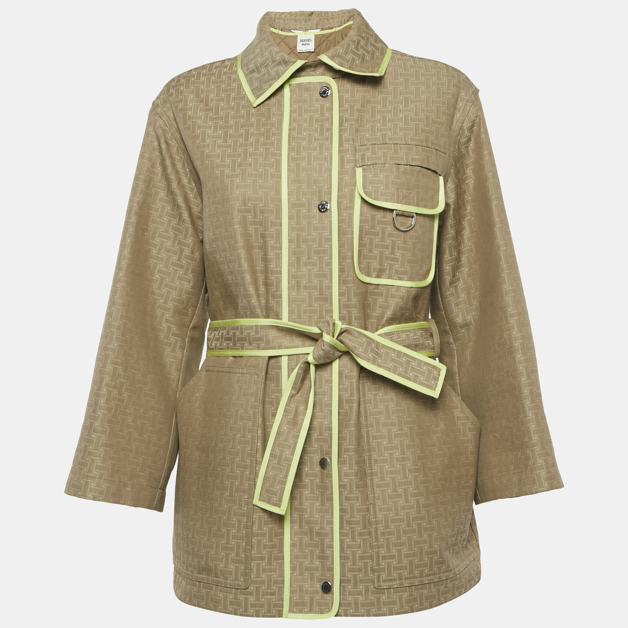 

Hermes Light Brown Faconnée H Pattern Zip Up Coat S