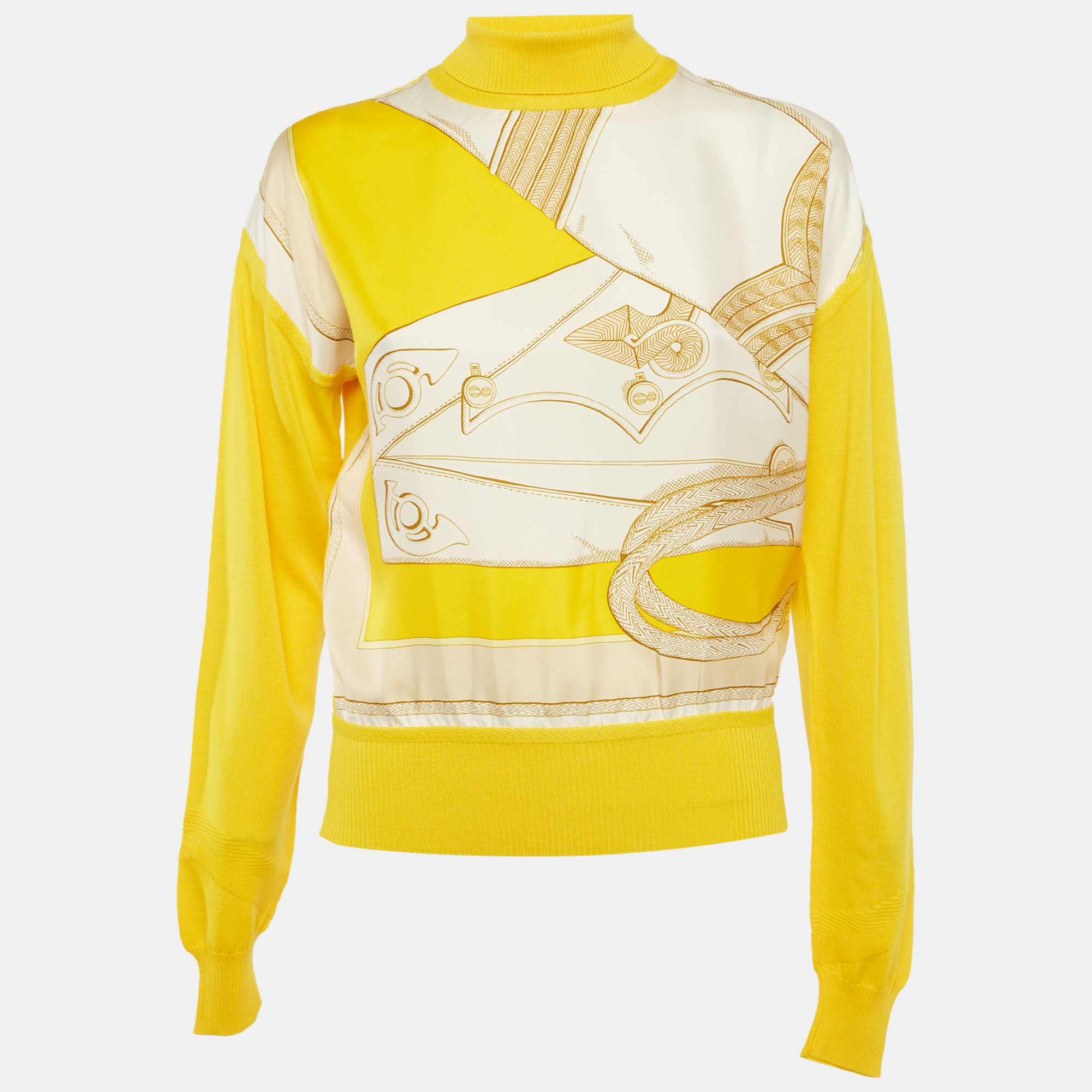 

Hermes Yellow Silk & Wool Twillaine High Neck Sweater S