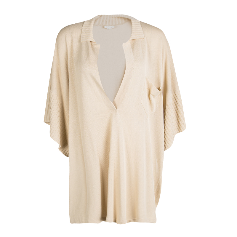 Hermes Beige Knit Open Side Detail Oversized Top L