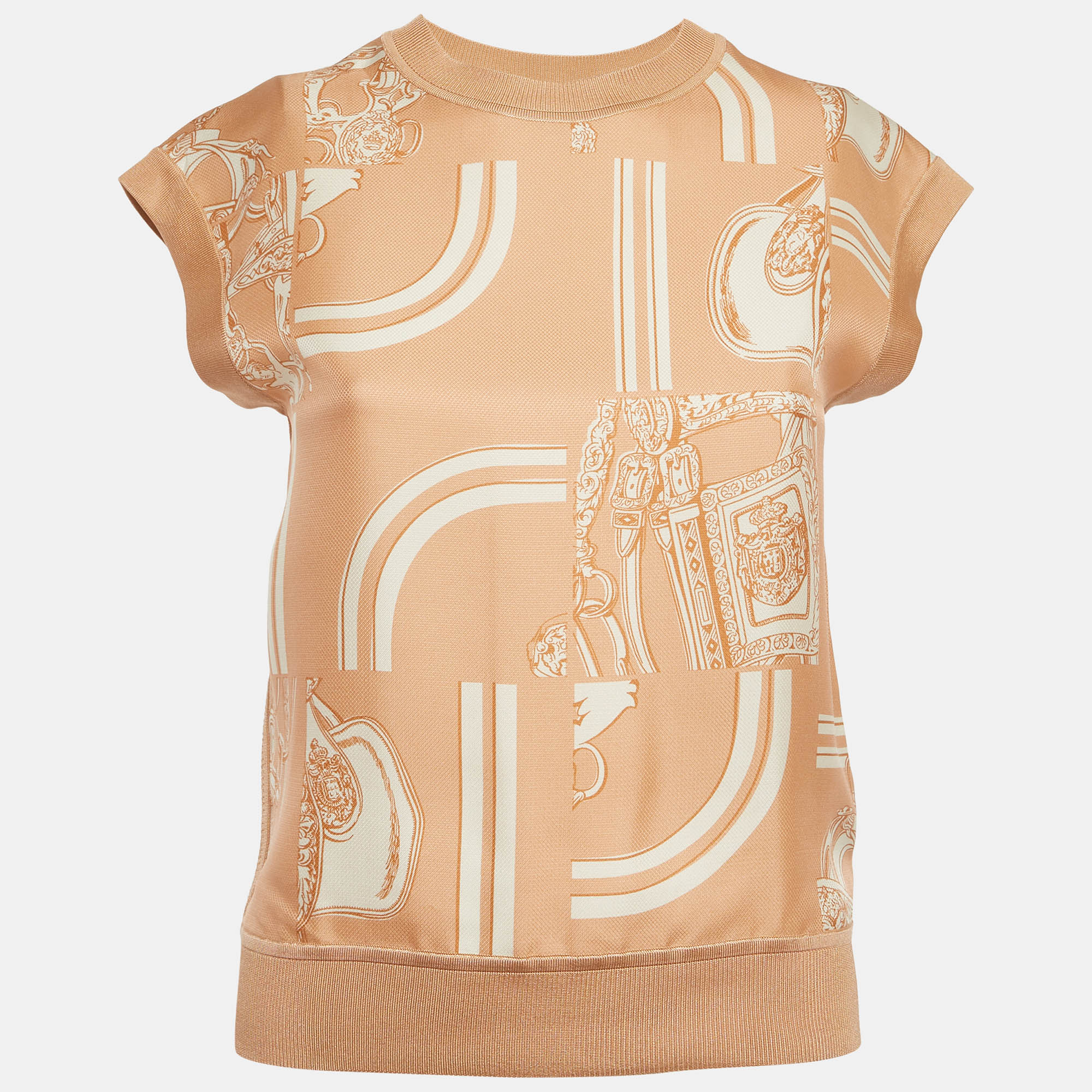 

Hermes Beige Silk Desordre Finesse Twillreine Top S