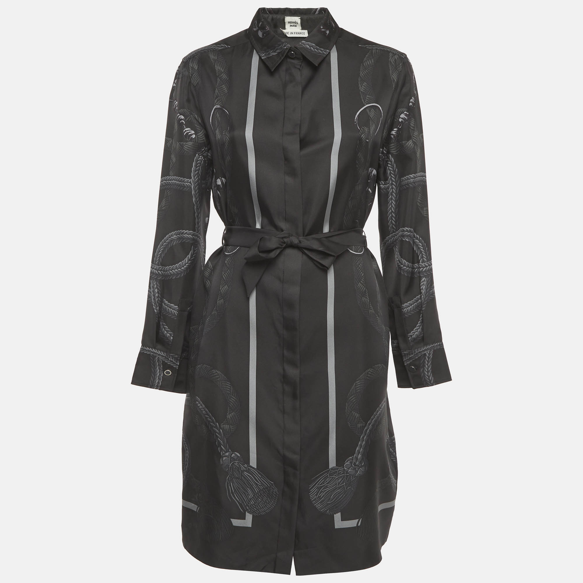 

Hermes Black Silk Palefroi Remix Shirt Dress M