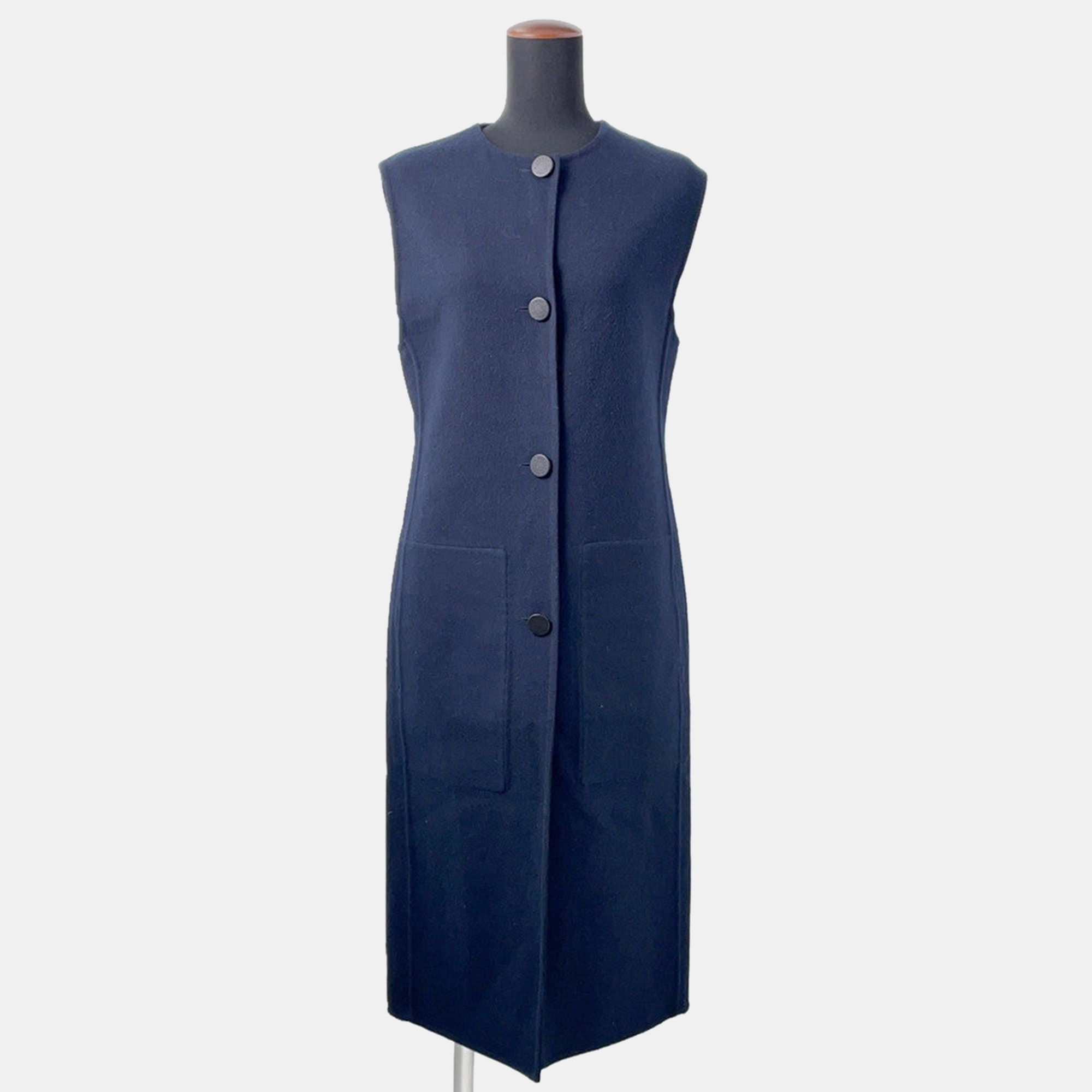 Pre-owned Hermes Long Gilet Size 34 Navy Cashmere100% In Blue