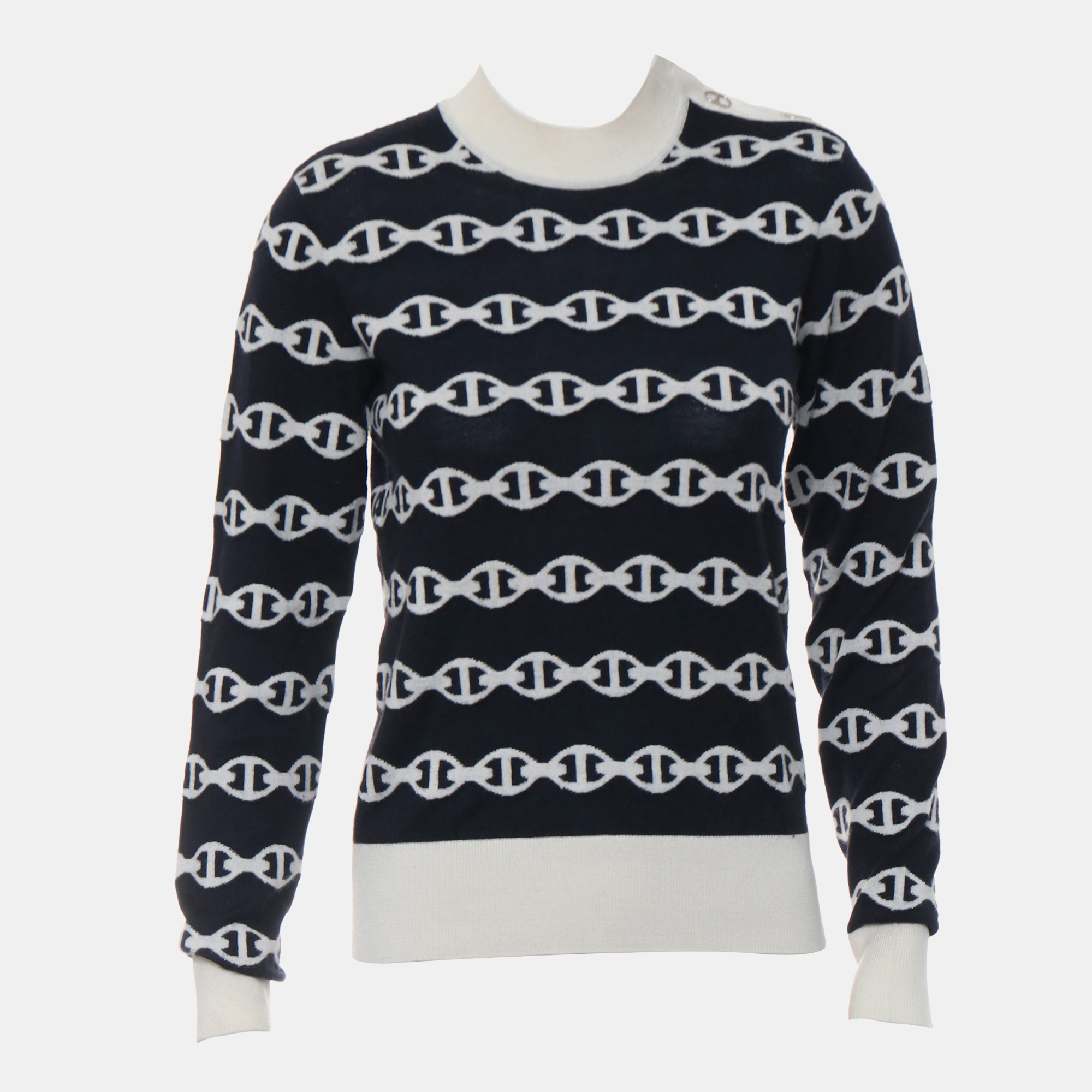 Pre-owned Hermes Chaîne D'ancre Long Sleeve Sweater In Navy Blue
