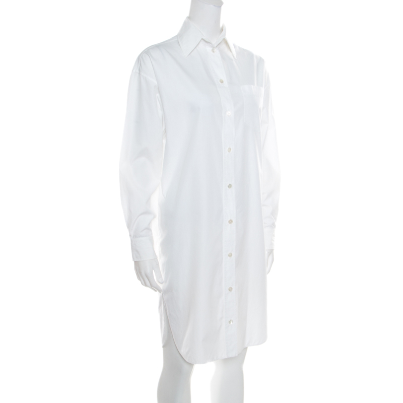 

Hermes White Cotton Button Front Shirt Dress