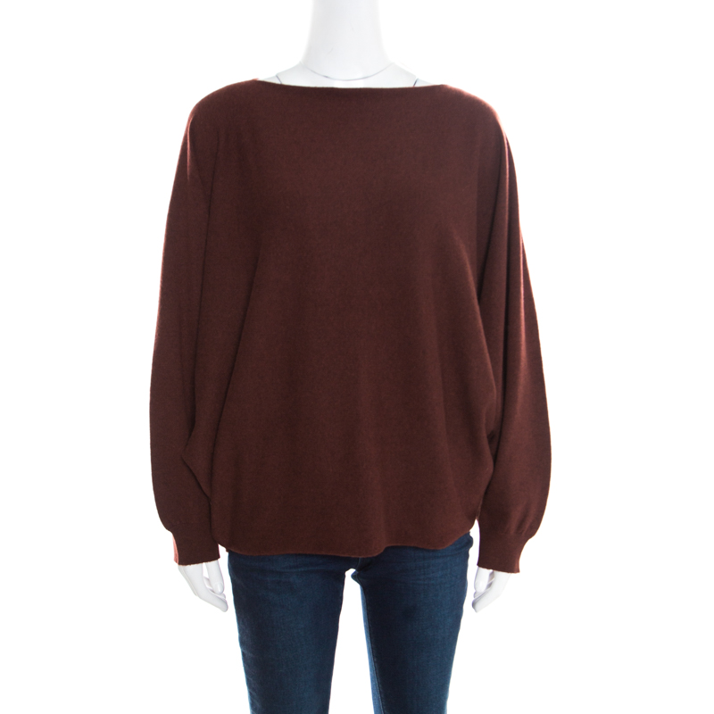 Hermes Brown Cashmere Dolman Sleeve Cropped Sweater M