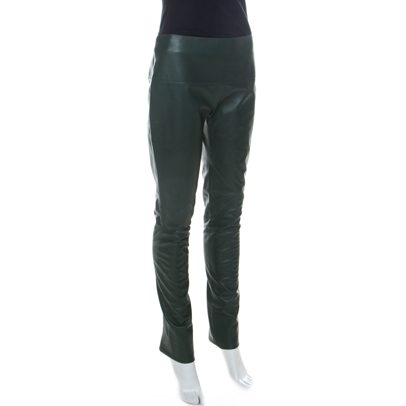 

Hermes Green Lambskin High Waisted Slim Fit Trousers