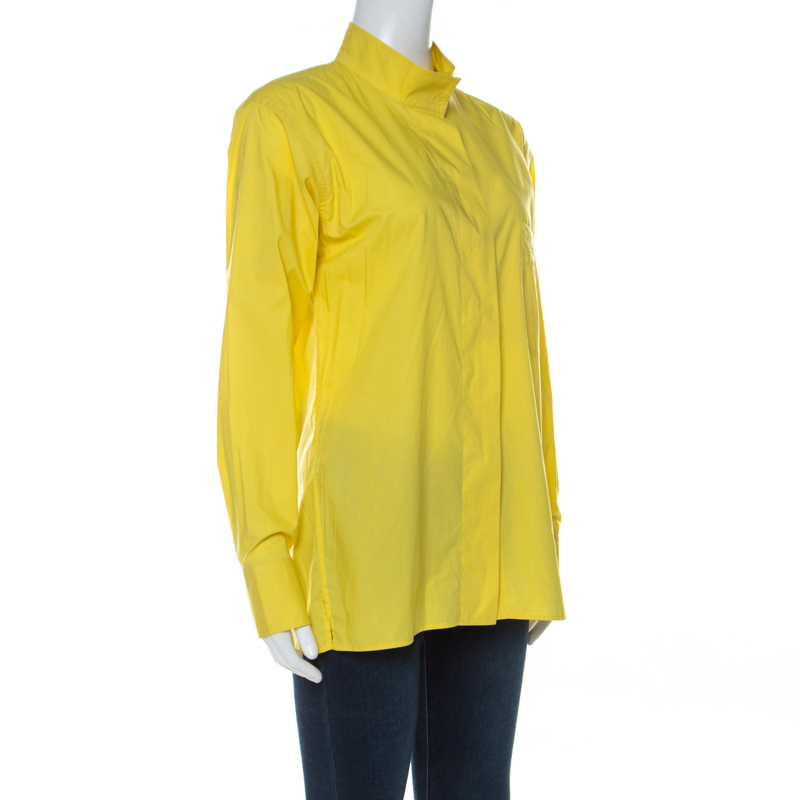 

Hermes Yellow Cotton Stand Up Collar Button Front Shirt