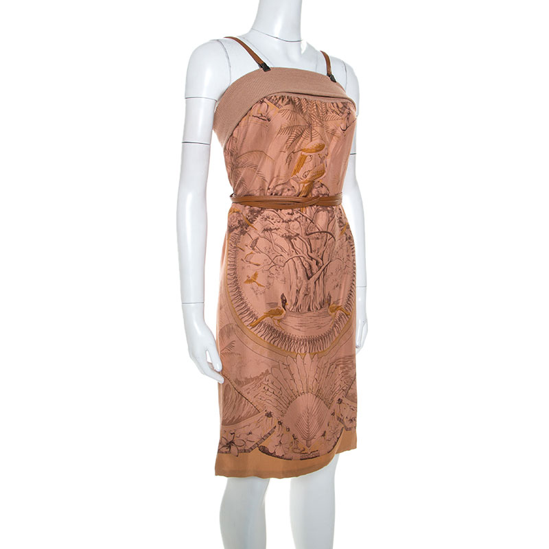 

Hermes Terracotta Orange Silk Detachable Strap Detail Fauna Dress