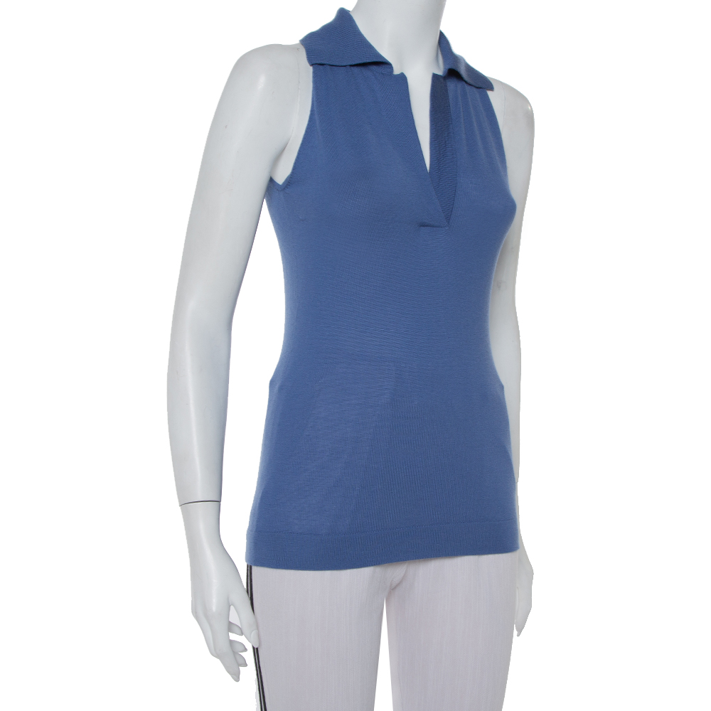 

Hermès Blue Cashmere Sleeveless Polo T-Shirt