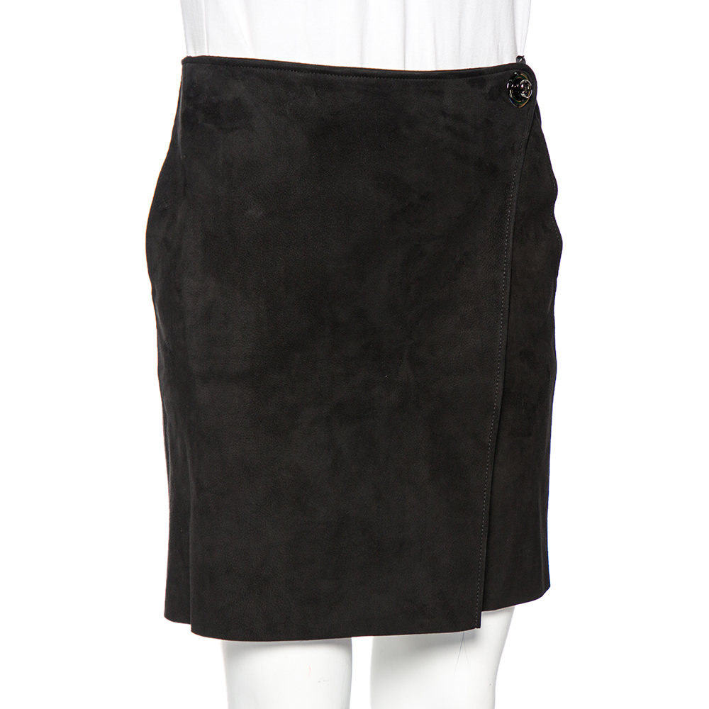 

Hermes Black Lambskin Suede Mini Wrap Skirt