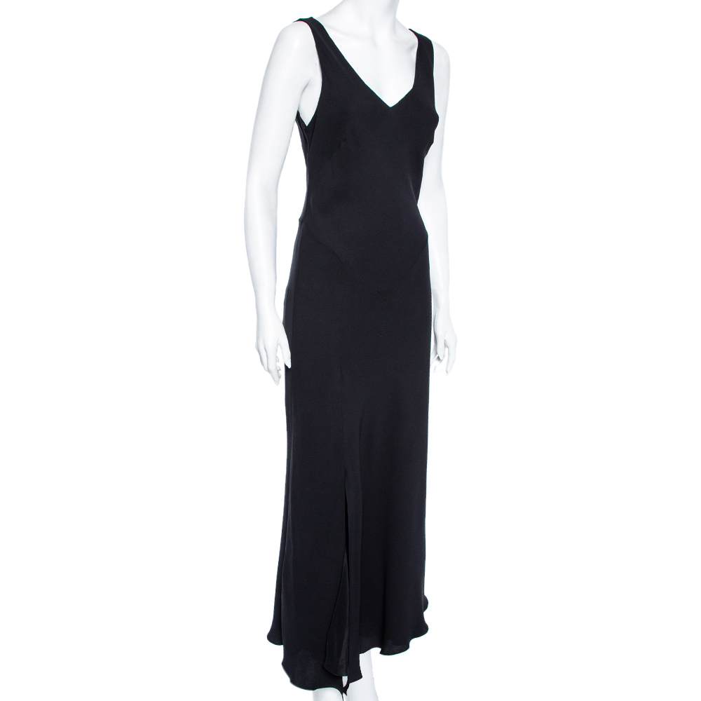 

Hermés Black Silk Crepe Sleeveless V-neck Maxi Dress