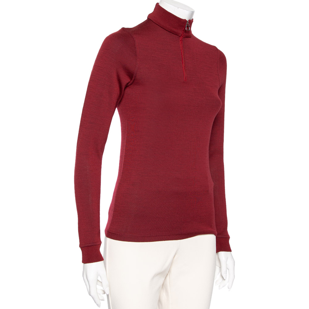 

Hermes Sellier Red Wool Half Zip Sweater