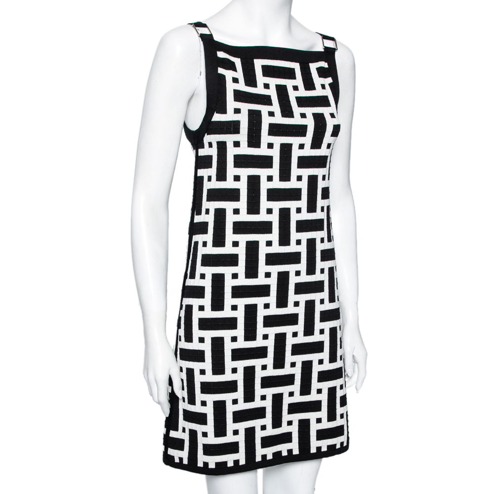 

Hermes Monochrome Patterned Silk Knit Sleeveless Mosaic Dress, Black