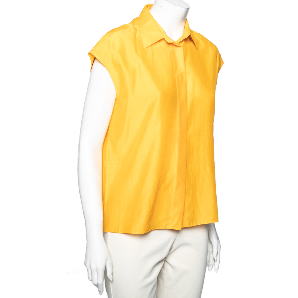 

Hermes Yellow Cotton & Silk Button Front Sleeveless Shirt