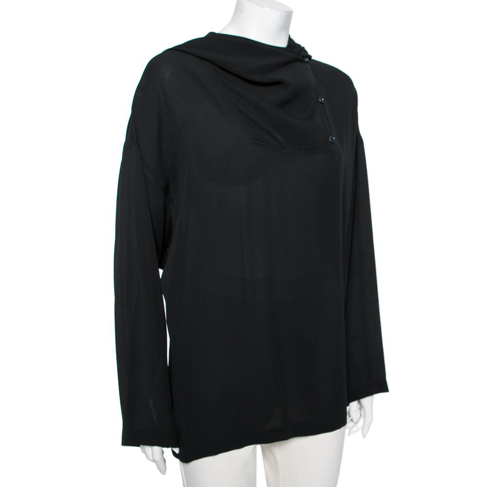 

Hermes Black Silk Hooded Oversized Top