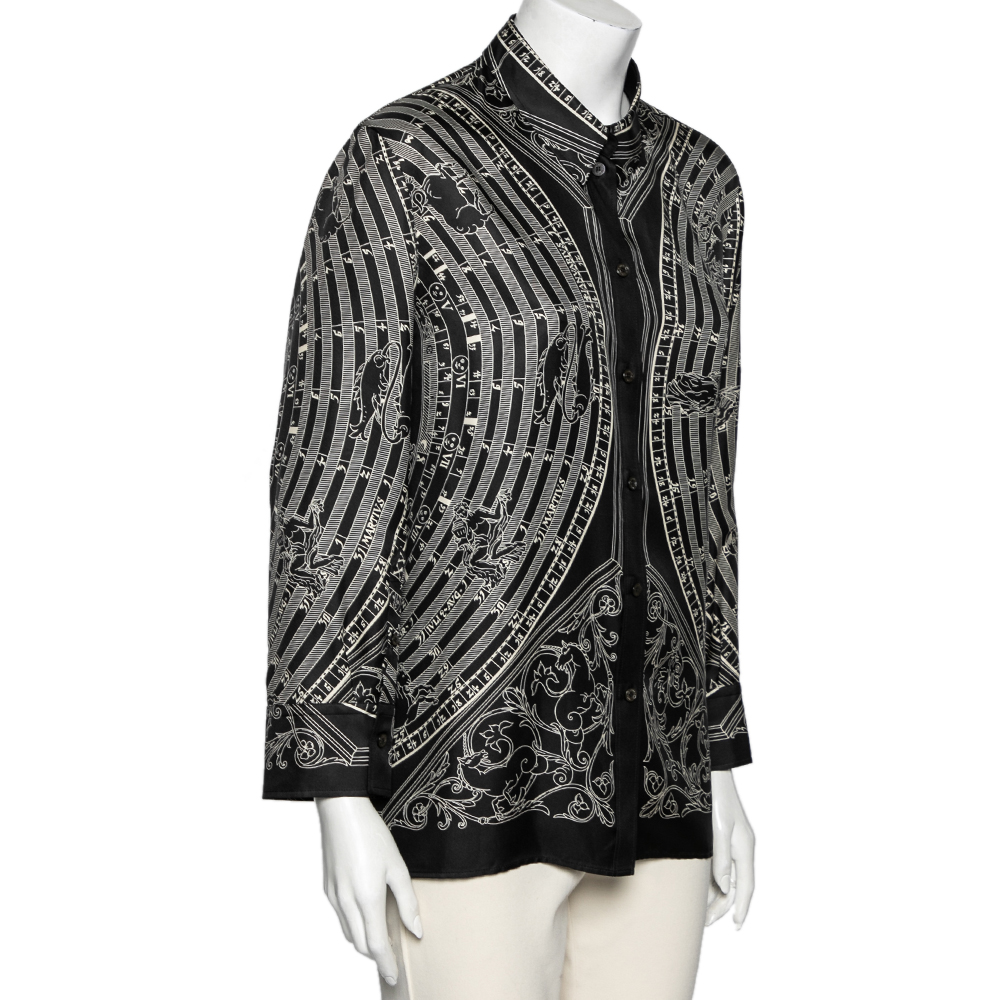 

Hermes Black Zodiac Printed Silk Long Sleeve Shirt