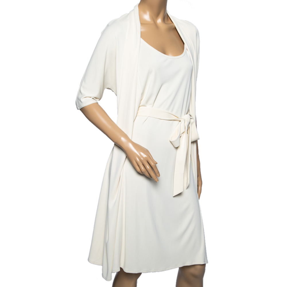 

Hermes Cream Jersey Overlay Detail Belted Shift Dress