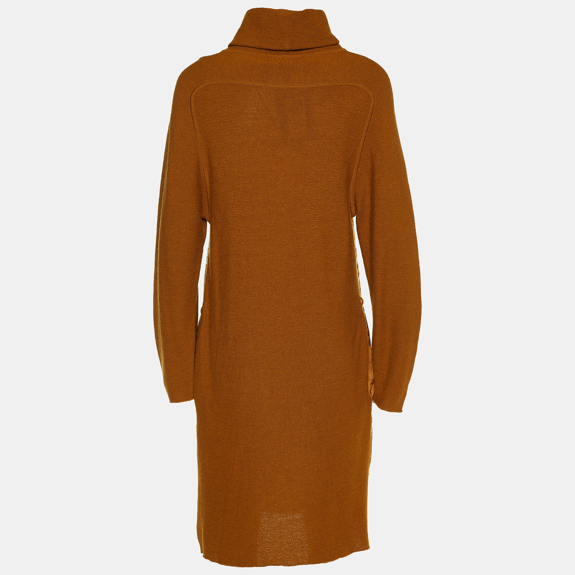 

Hermes Brown Printed Silk Twill & Alpaca Knit Long Sleeve Dress