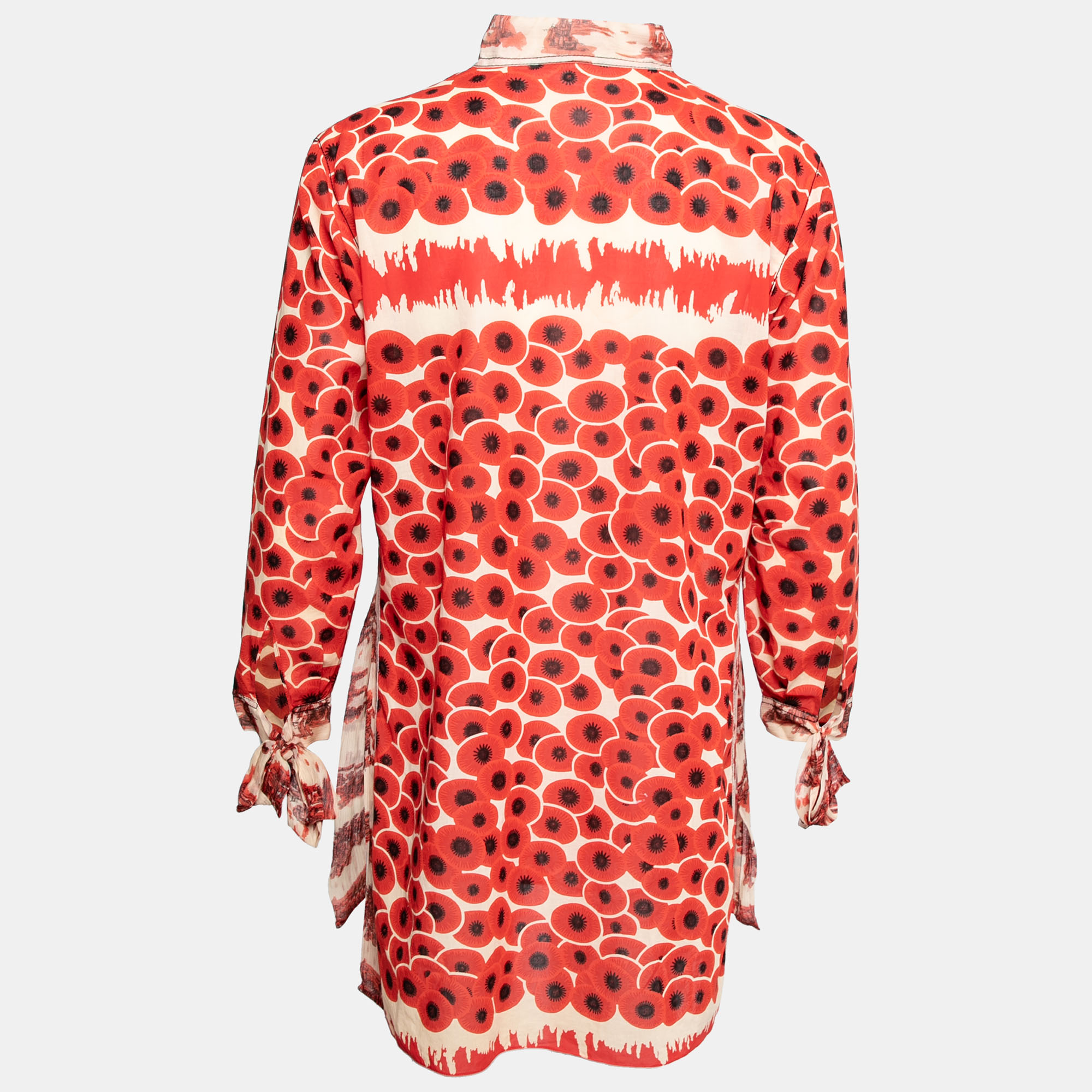 

Hermes Red Printed Cotton & Silk V-Neck Tunic