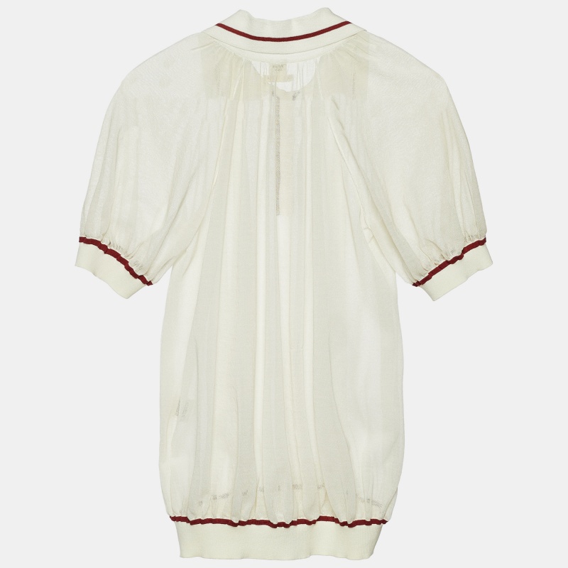 

Hermes Ivory Cotton Knit Sheer Polo Top, Cream