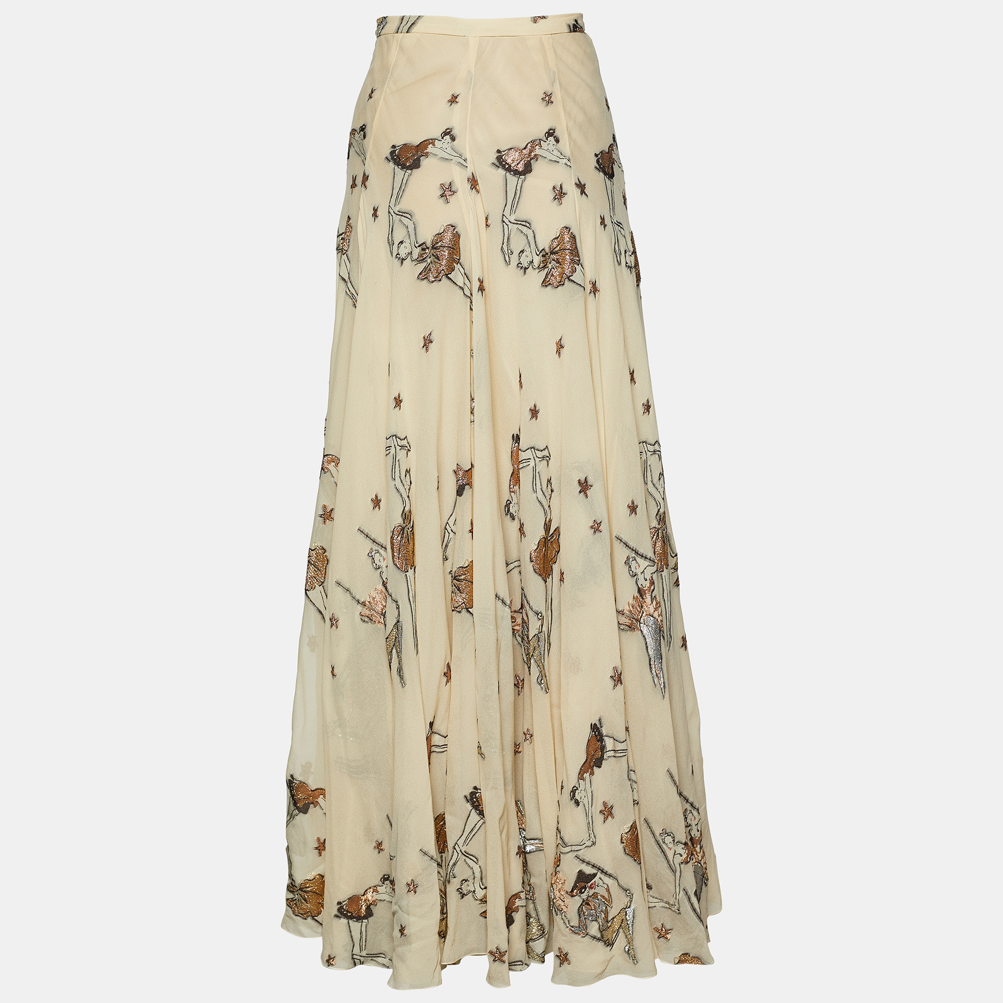 

Hermes Beige Ballerina Lurex Jacquard Silk Maxi Skirt