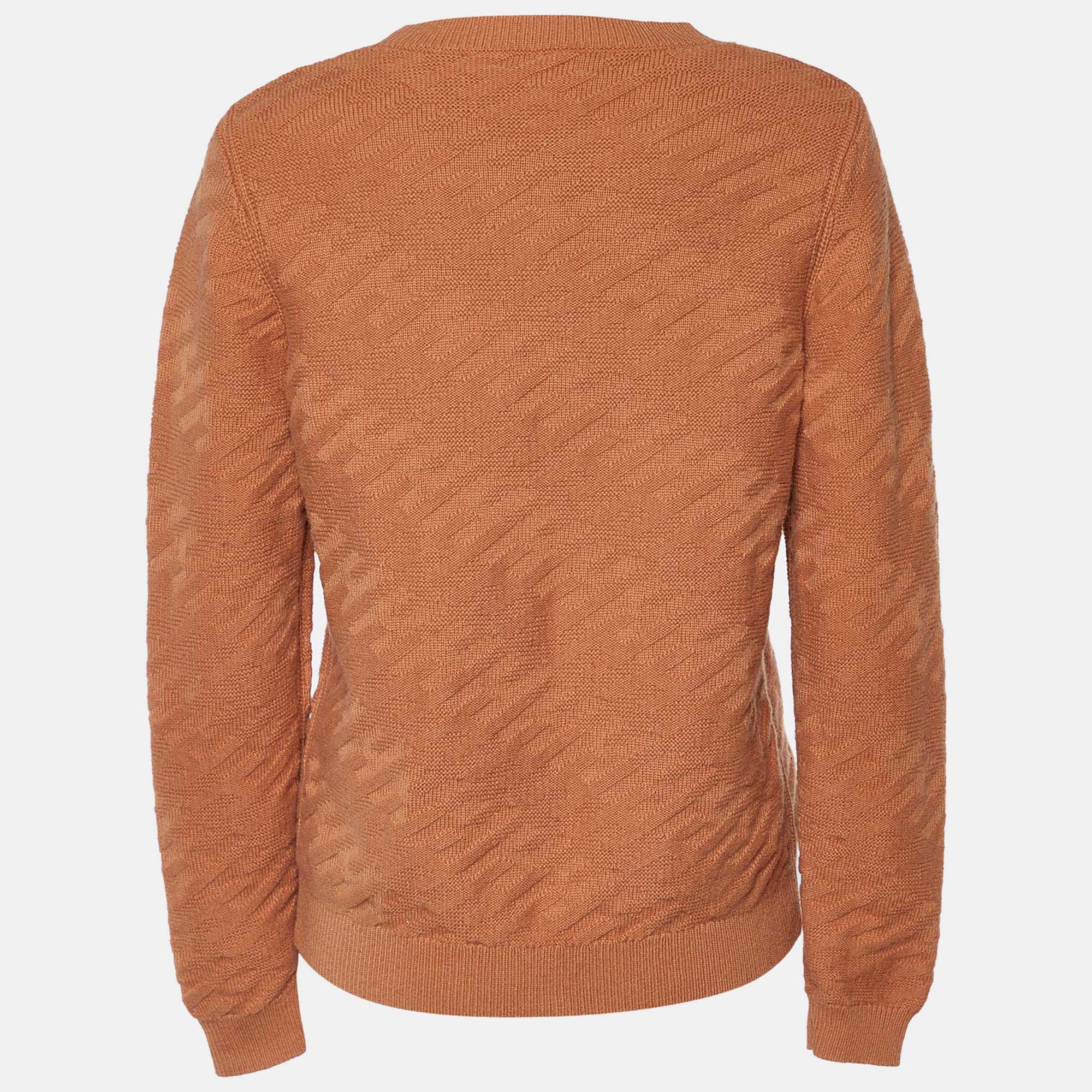 

Hermès Pale Brown Cashmere Jacquard Knit Voyage Sweater