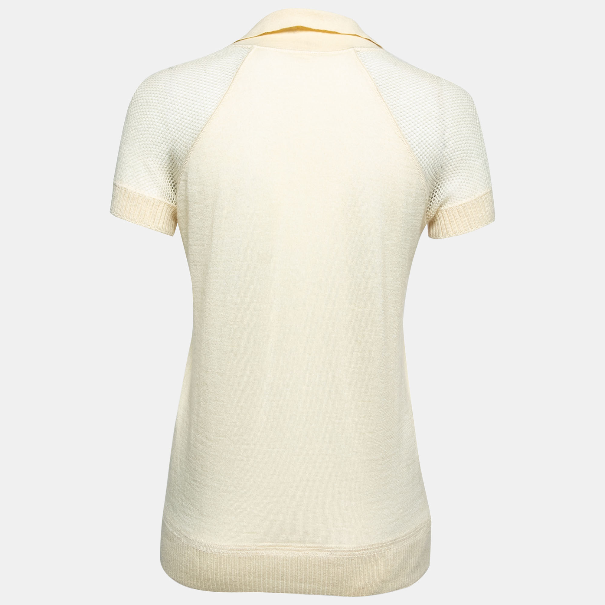 

Hermes Cream Cashmere V-Neck Polo T-Shirt