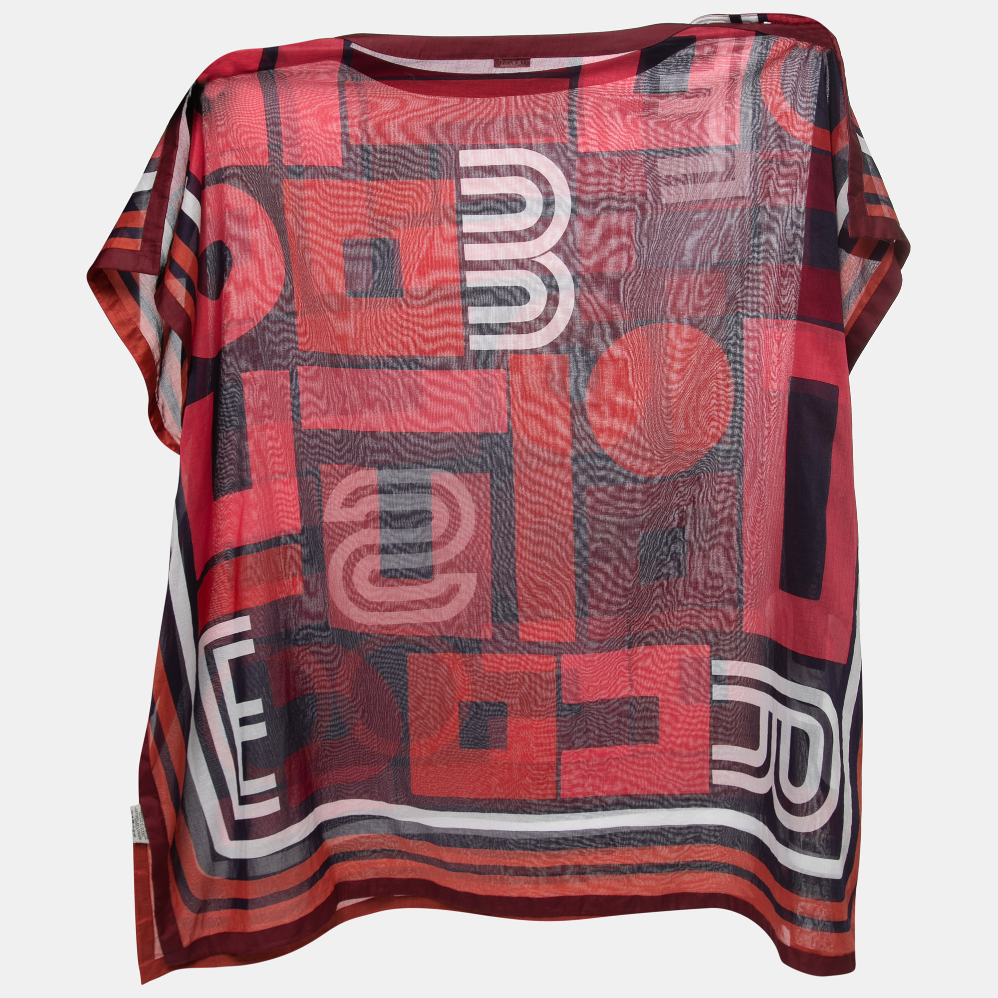 

Hermes Red Geometric Print Cotton Poncho Top