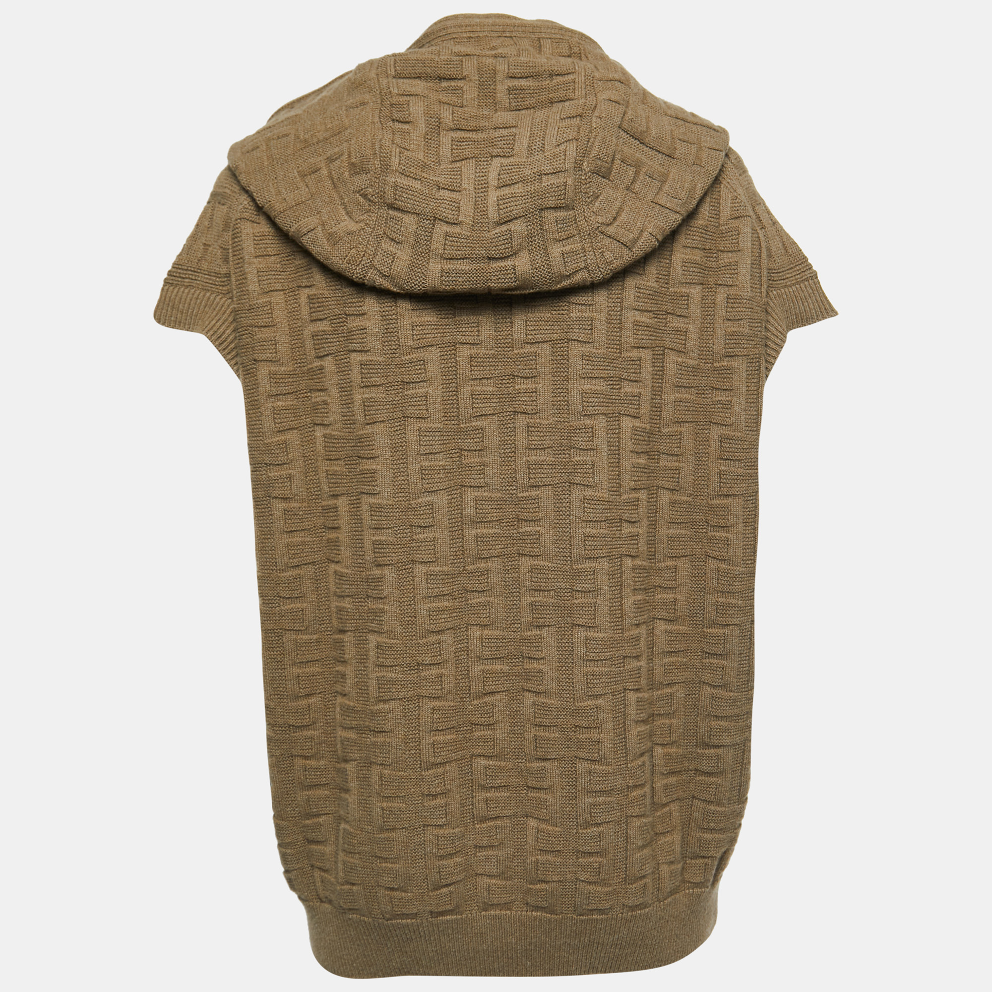 

Hermes Brown Textured Wool-Knit Sleeveless Hooded Sweater