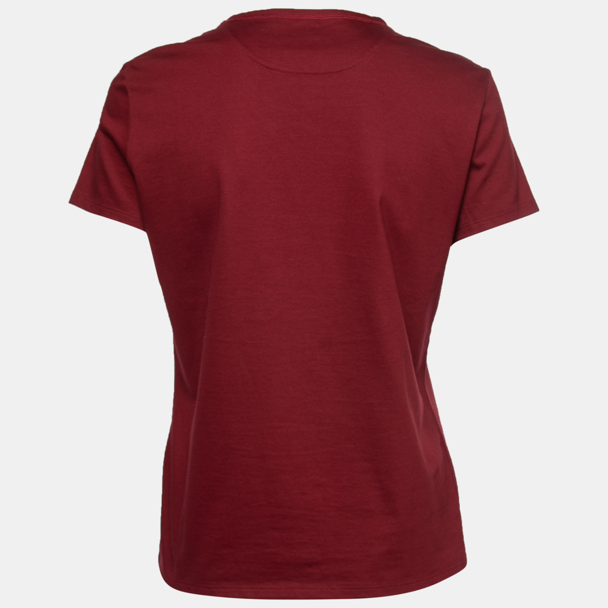

Hermes Burgundy Cotton Embroidered Pocket T-Shirt